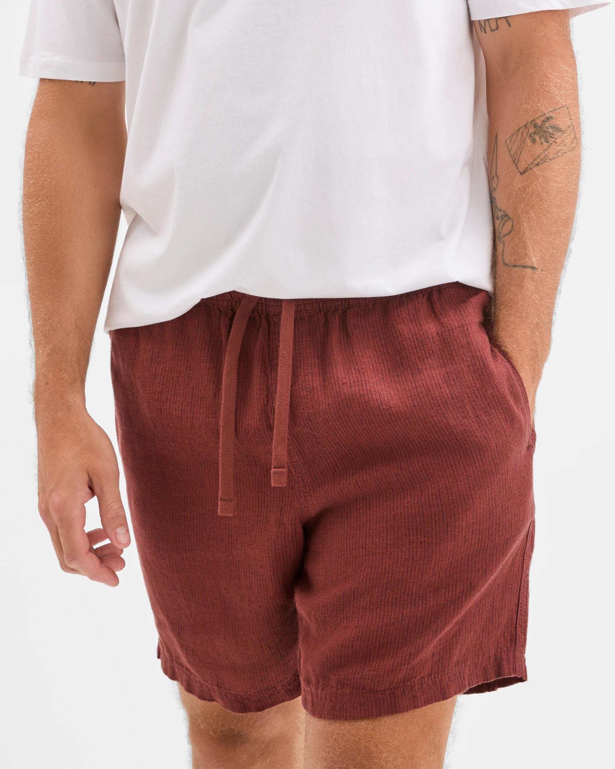 6 Target Man European Linen Stripe Shorts RUST, 6 of 6