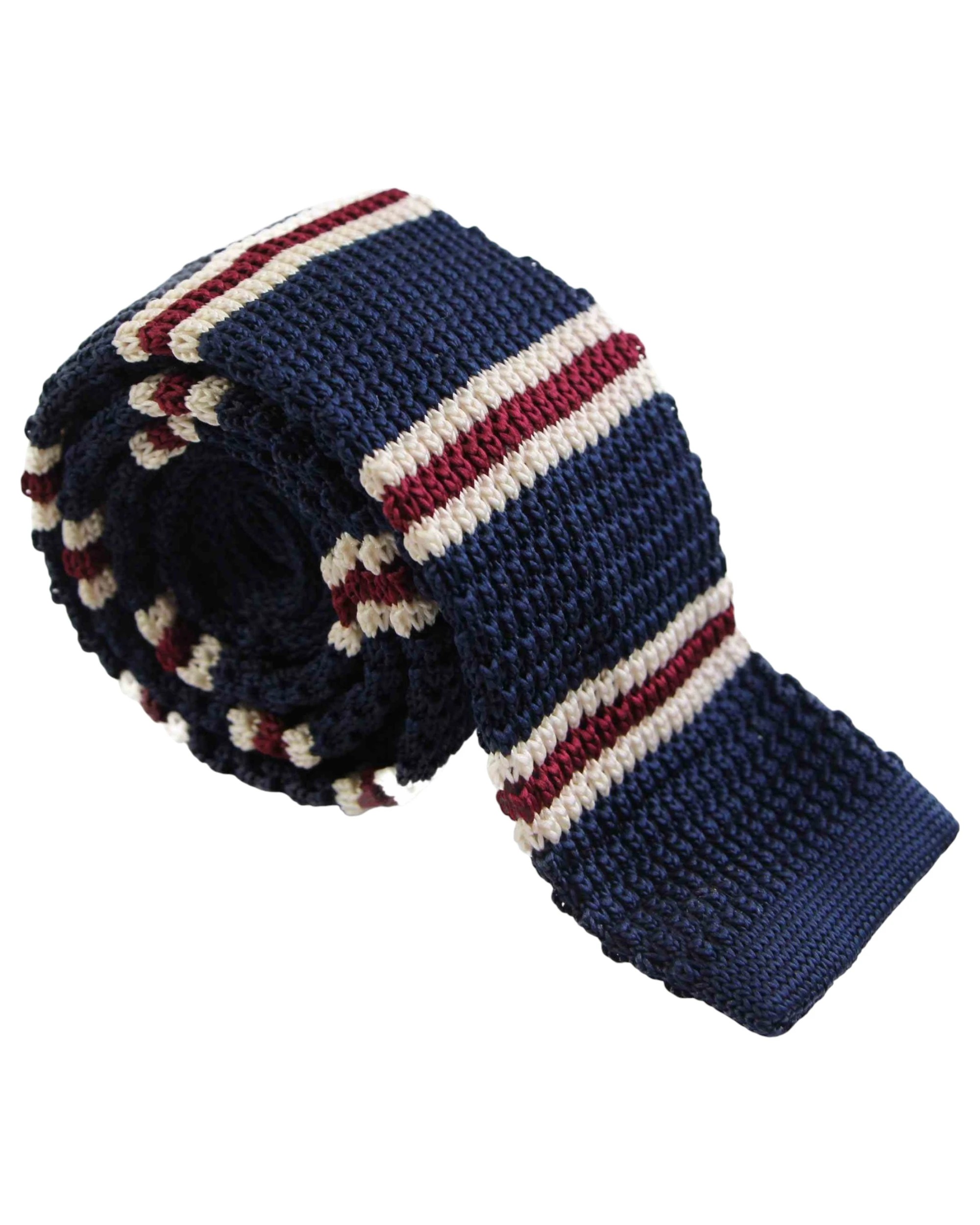 2 Zasel Knitted Navy, Latte & Maroon Striped Patterned Neck Tie - Multi - Multi, 2 of 4