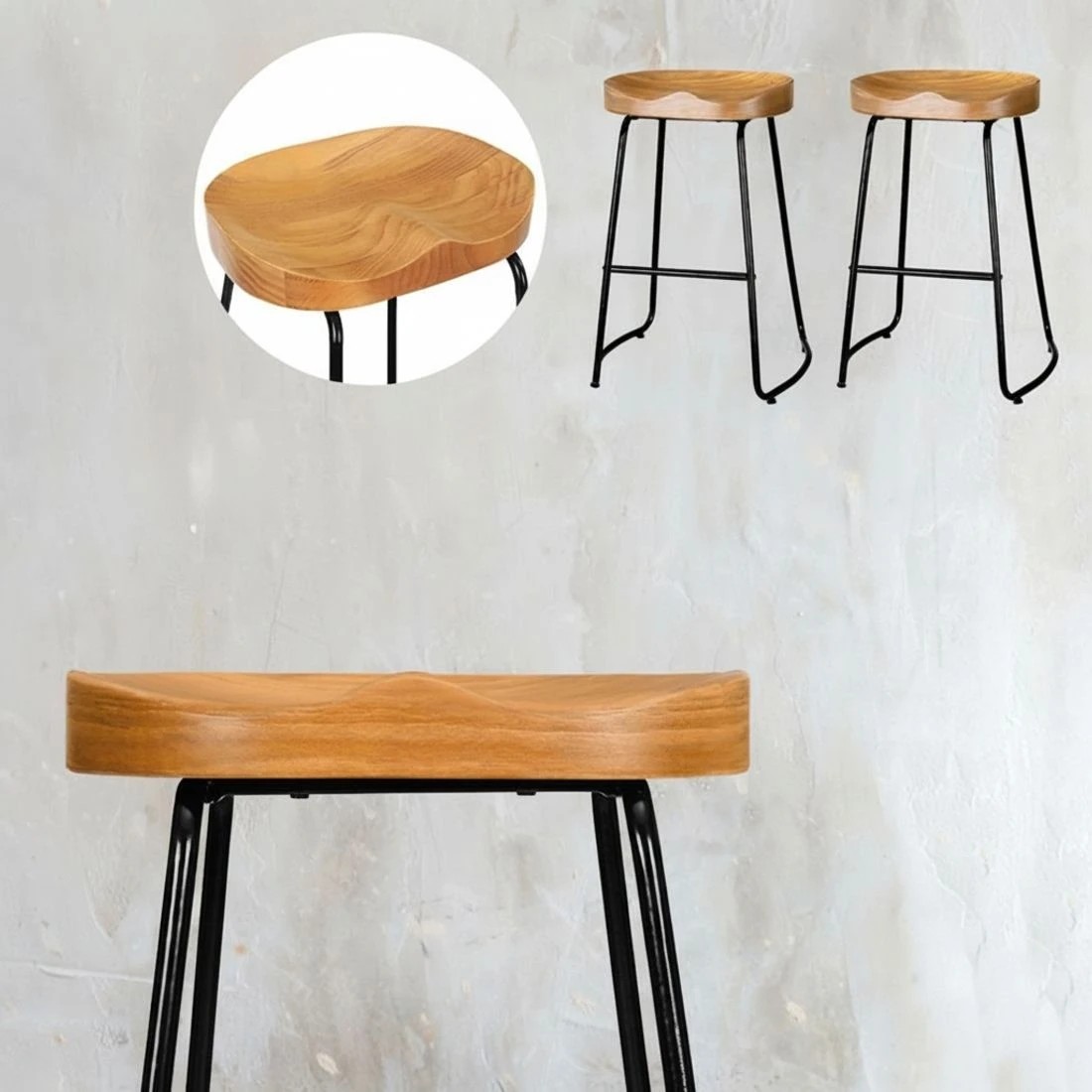 6 Artiss 2x Bar Stools Tractor Seat 65cm Wooden - Brown, 6 of 7