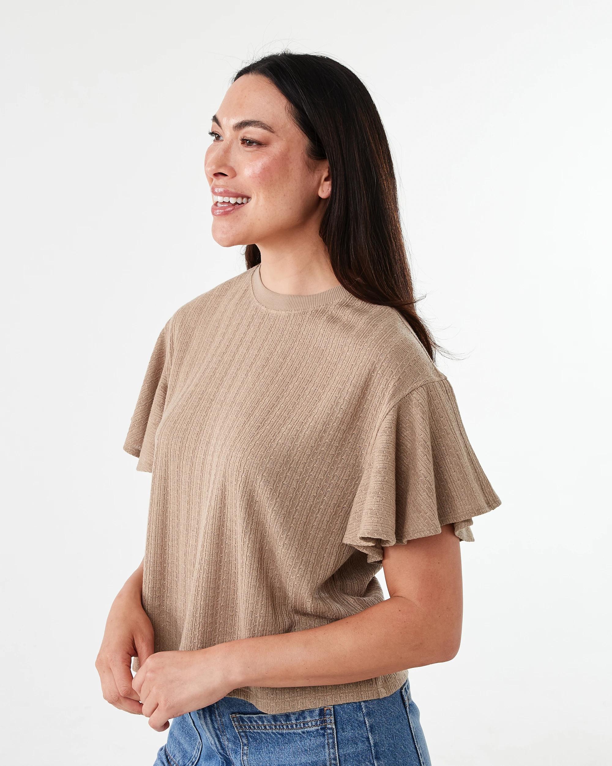 2 Short Sleeve Flutter Top Natural, 2 of 7