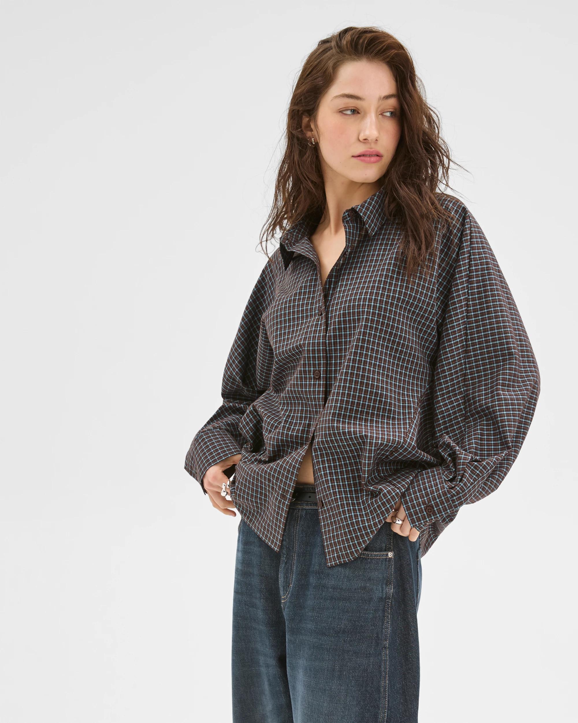 5 Lily Loves Australian Cotton Blend Oversized Shirt DEEP SEA CHECK, 5 of 7