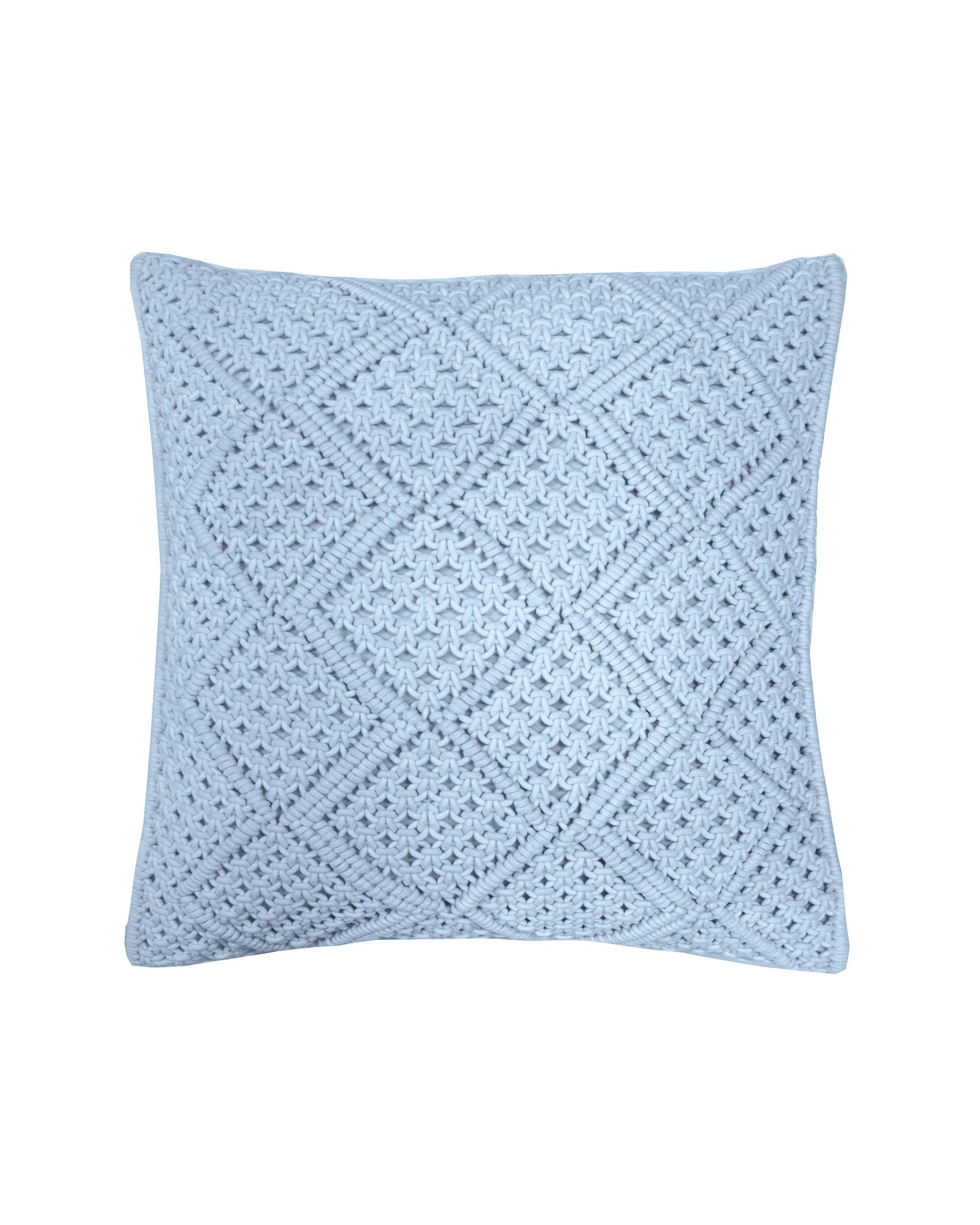 2 Bambury Anka Cotton Macrame Square Cushion - Blue, 2 of 4
