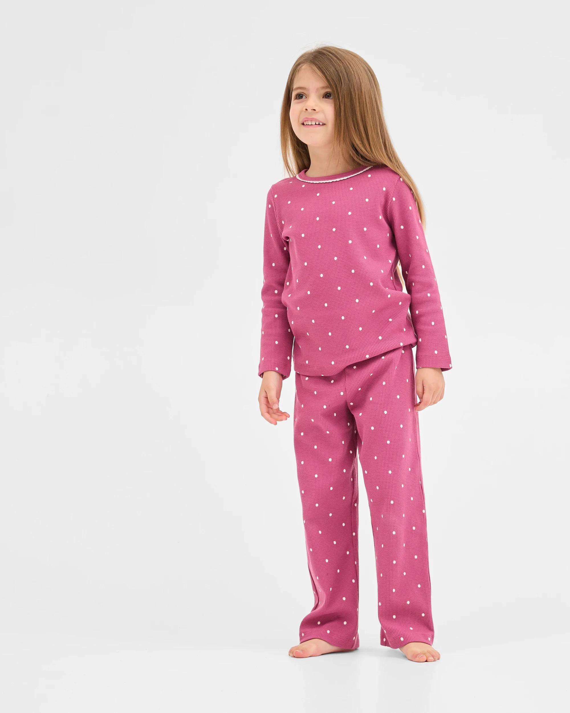 1 Target Kids Australian Cotton Younger Girls Waffle Knit Pyjama Set SPOT, 1 of 9