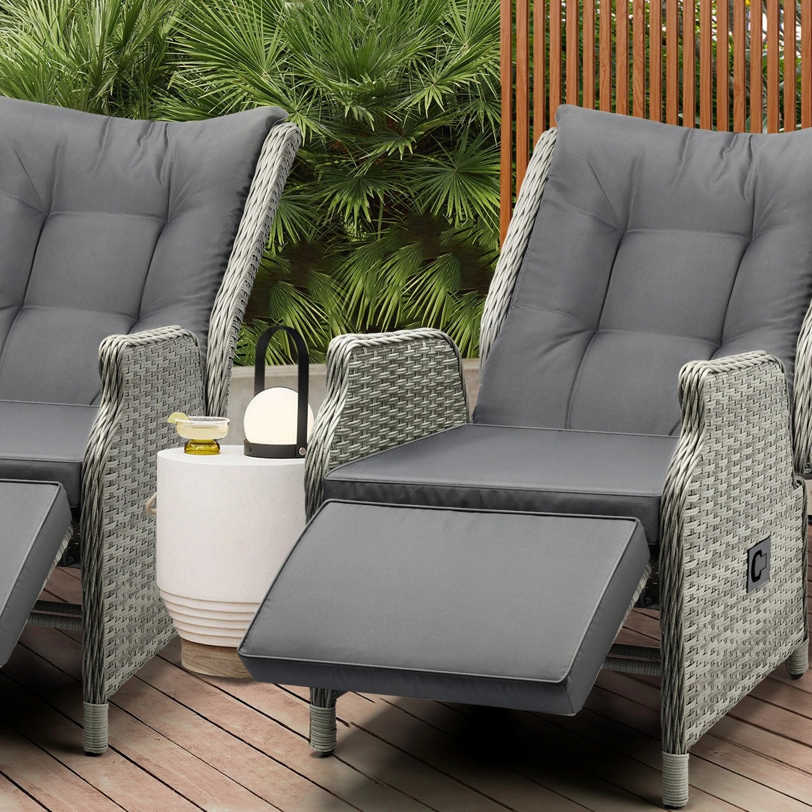 4 Livsip Recliner Chairs Outdoor Sun Lounge Wicker Garden Sofa Patio Furniture
 - Grey, 4 of 9