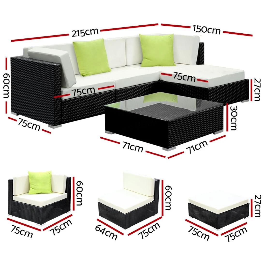 1 Gardeon 5-Piece Outdoor Sofa Set Wicker Couch Lounge Setting Cover - Black, 1 of 4