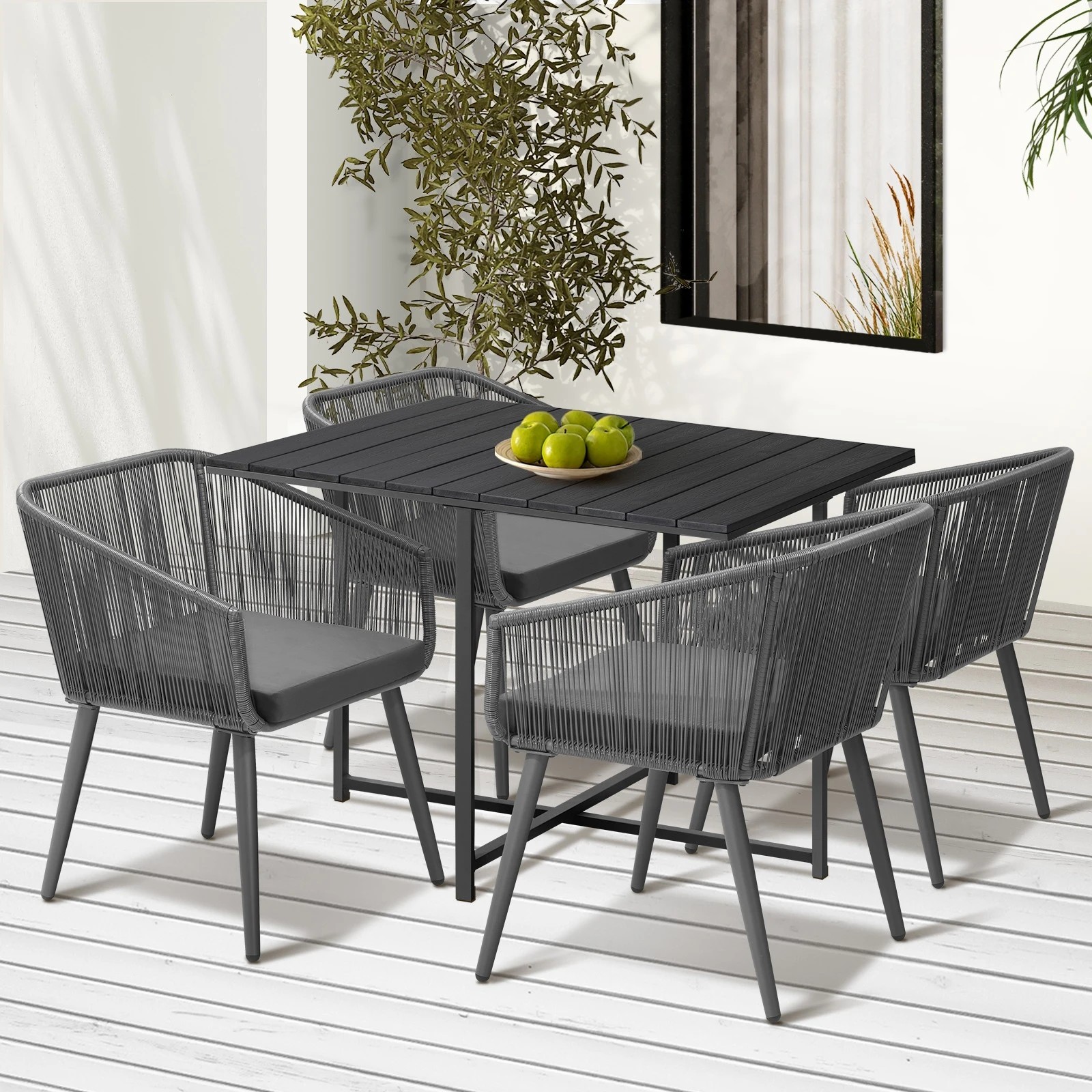 3 Livsip 5pcs Outdoor Dining Set Furniture Black Table Lounge Chairs Patio Setting - Multi, 3 of 10