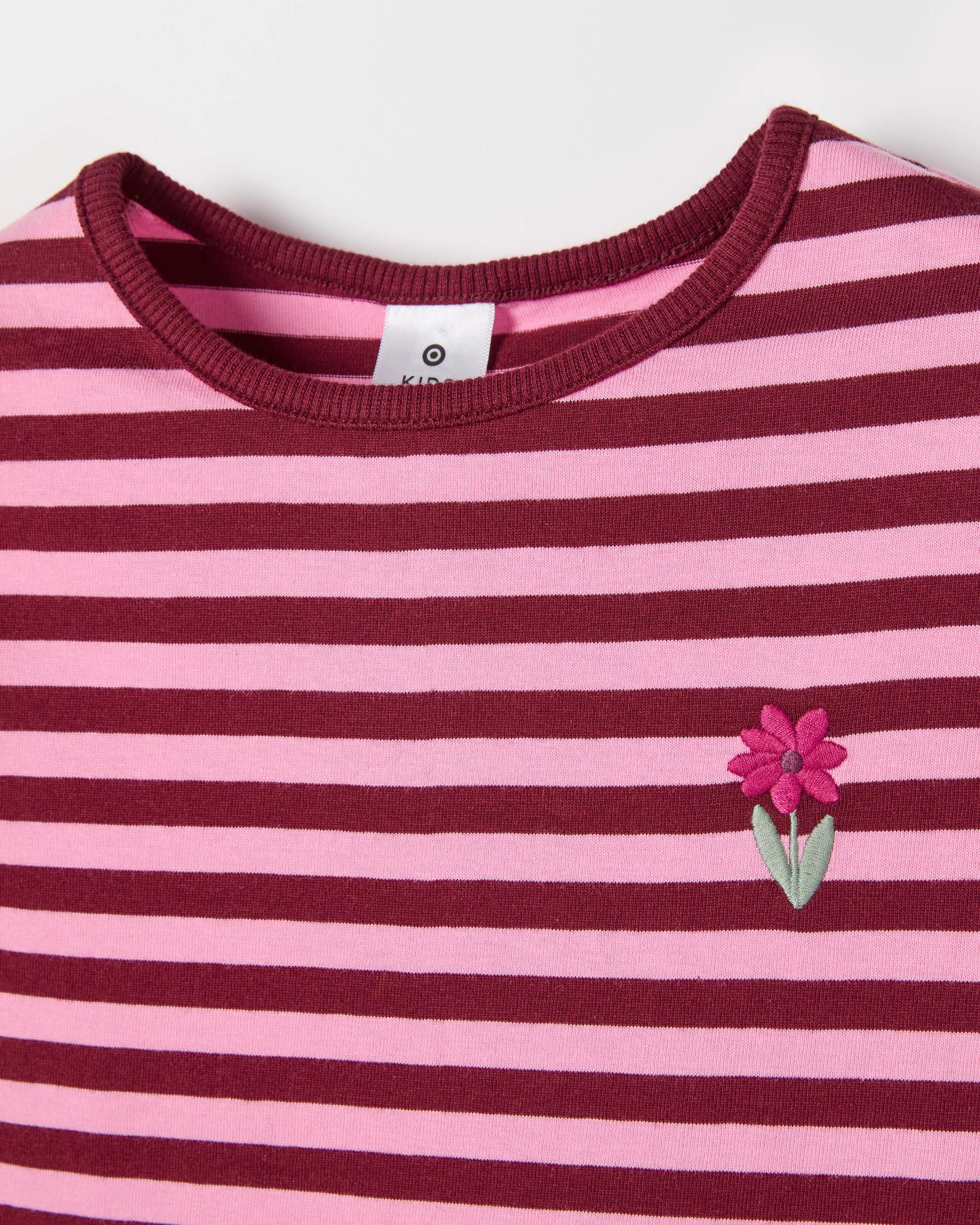 1 Target Kids Australian Cotton Fashion Wide Long Sleeve T-Shirt PINK TONAL STRIPE FLOWER, 1 of 2