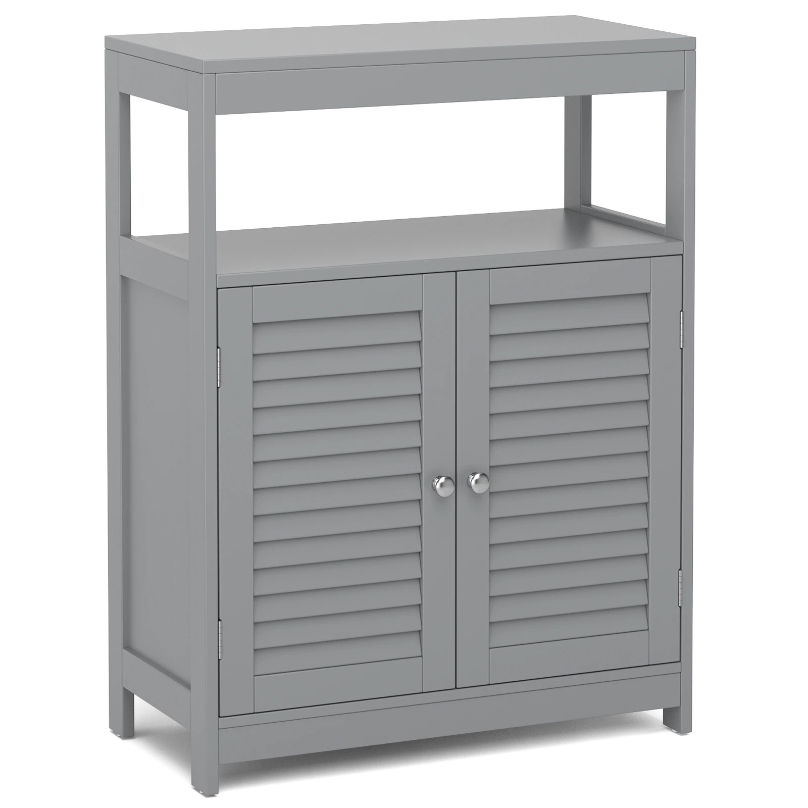 1 Costway Bathroom Storage Cabinet Floor Storage Cupboard w/2 Doors & Open Shelf - Grey, 1 of 7