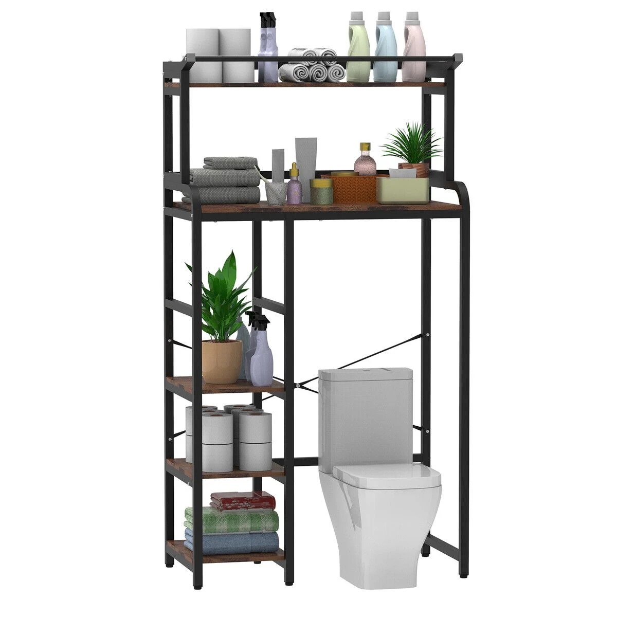 5 LUXSUITE 5 Tier Shelf Laundry Storage Rack Over Above Toilet Washing Machine Bathroom Towel Shelves Organiser Unit, 5 of 5