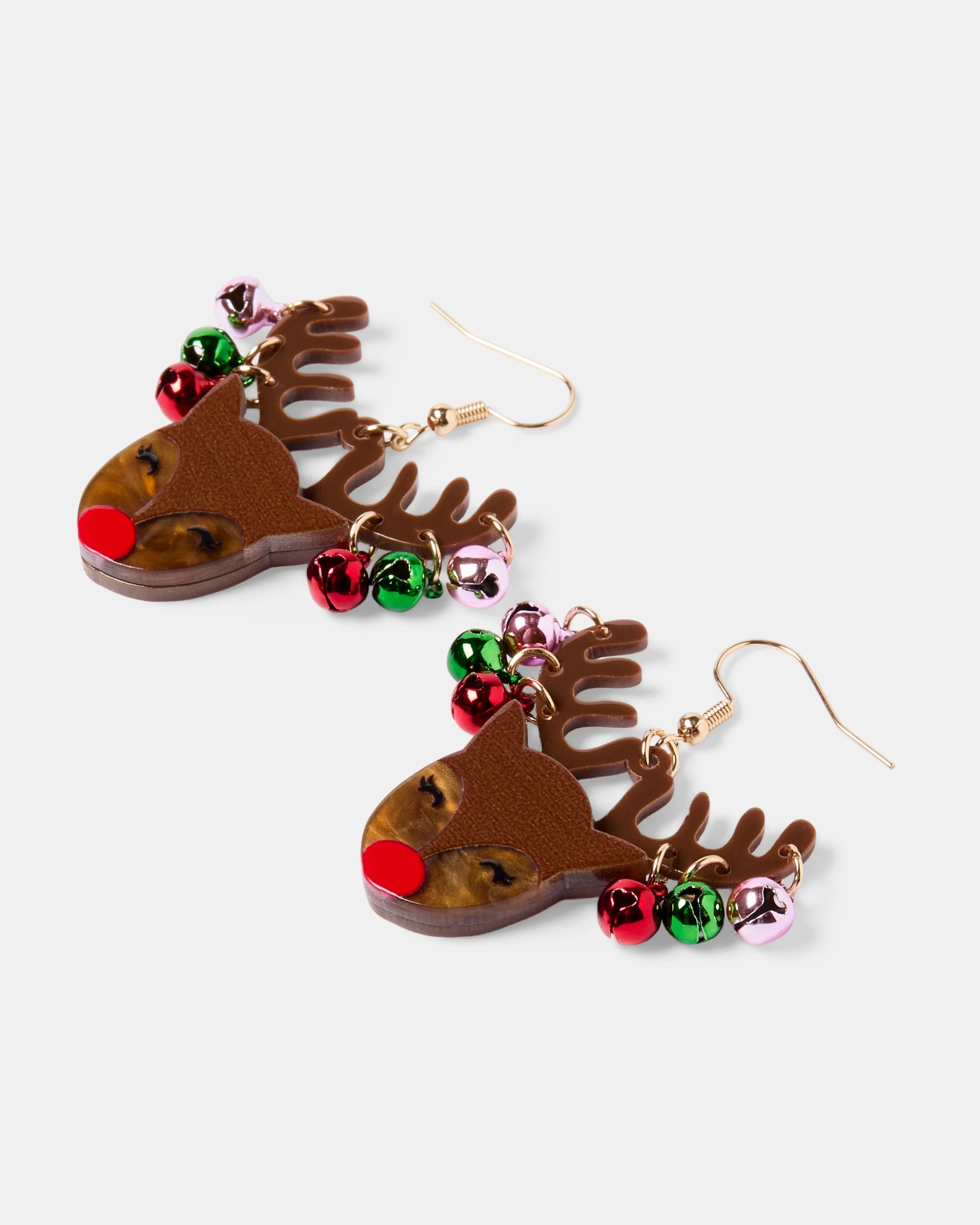 2 Christmas Reindeer Earrings - Gold Tone and Brown, 2 of 4