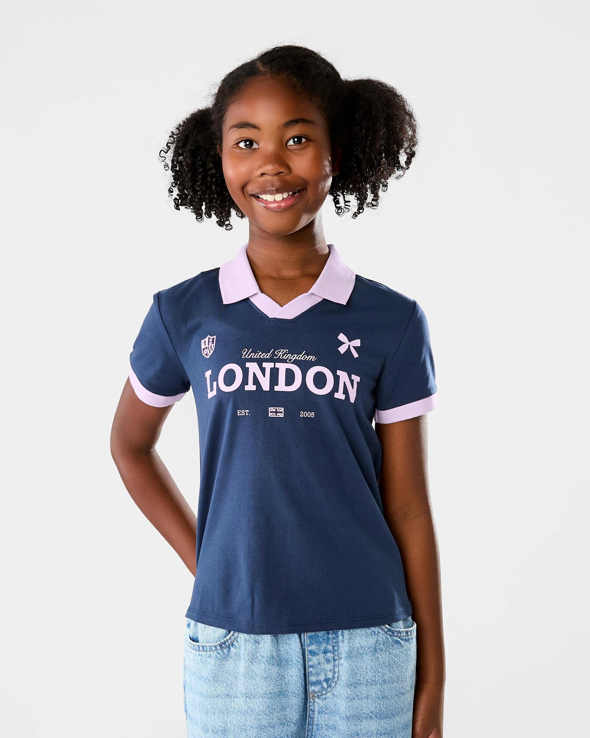 1 Short Sleeve Print Polo T-shirt Nvy Slogan, 1 of 8