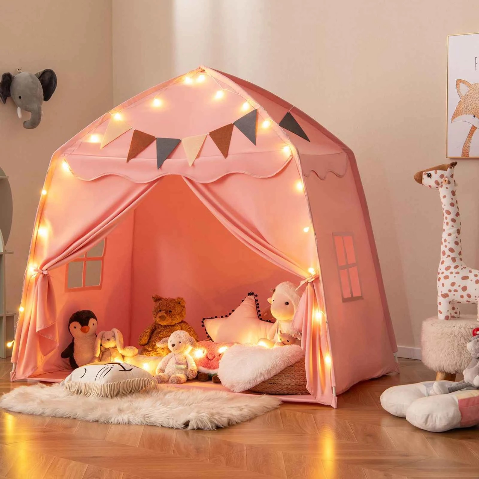 2 Costway Playhouse Play Tent Lighted Princess Castle - Pink, 2 of 2