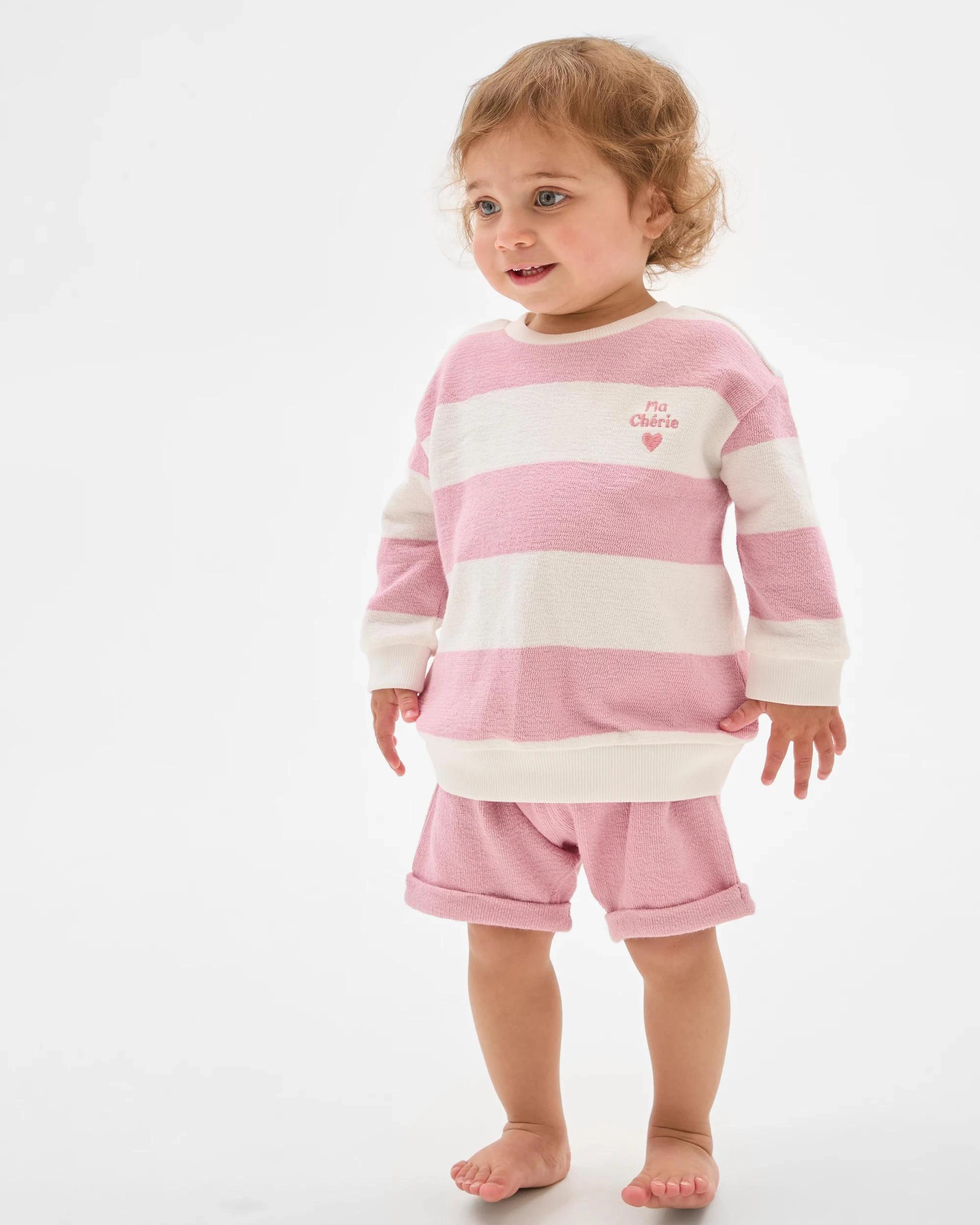 1 Target Baby Organic Cotton Baby Crew Fleece Top and Short 2 Piece Set PINK, 1 of 5