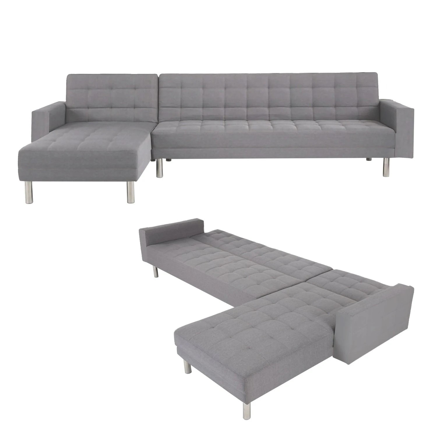 4 Foret 5 Seater Sofa Bed Modular Corner Lounge Recliner Chaise Couch Fabric Grey, 4 of 9