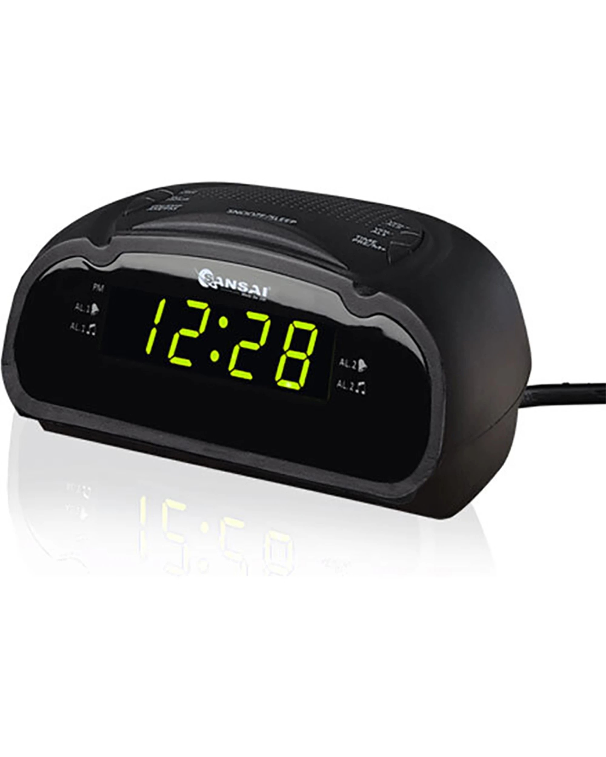 1 Sansai LED AM FM Dual Alarm Clock Radio Battery Back Up Snooze Function - Black, 1 of 3
