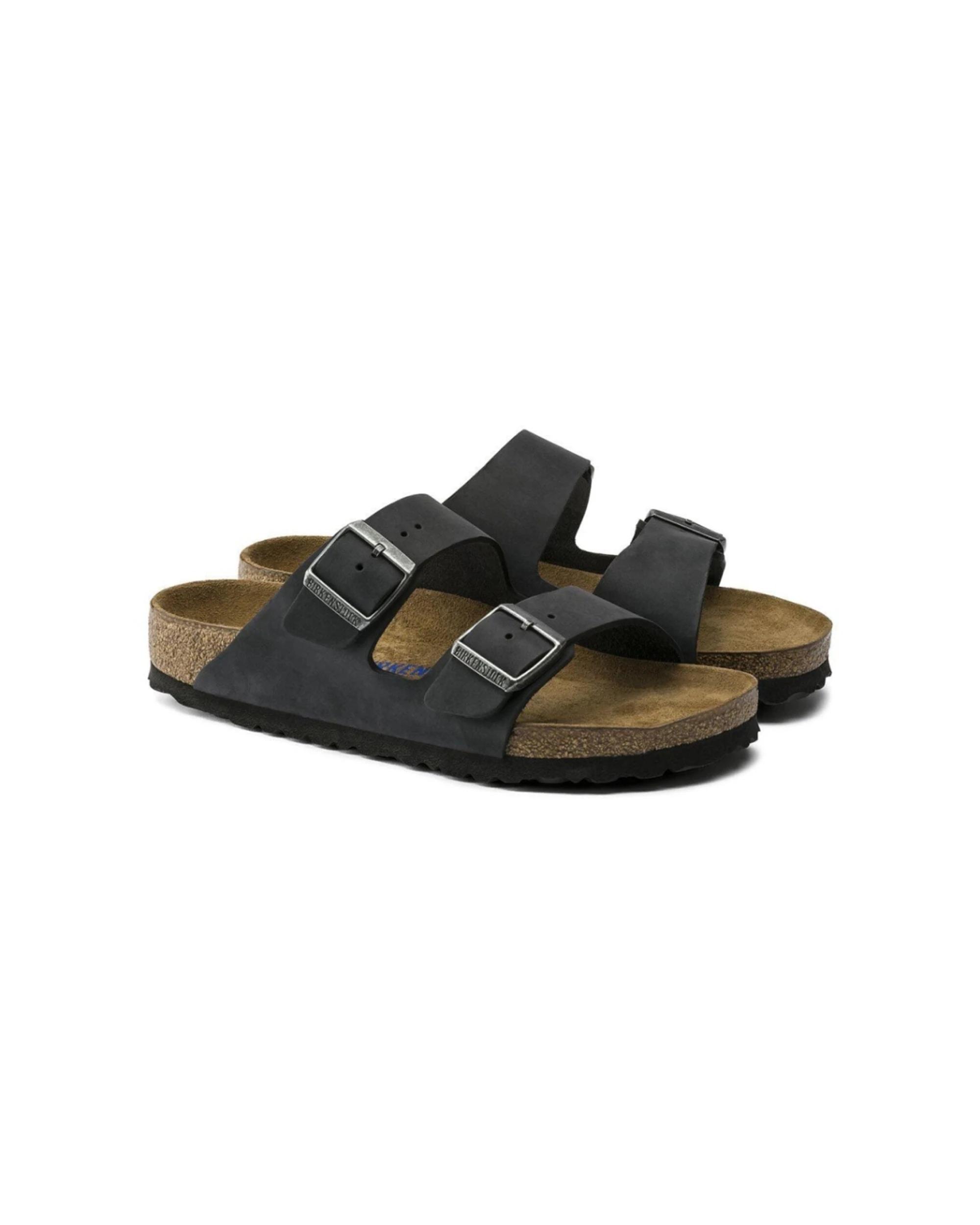 5 Birkenstock Arizona Oiled Nubuck Leather Soft Footbed Sandals Narrow BLACK, 5 of 6