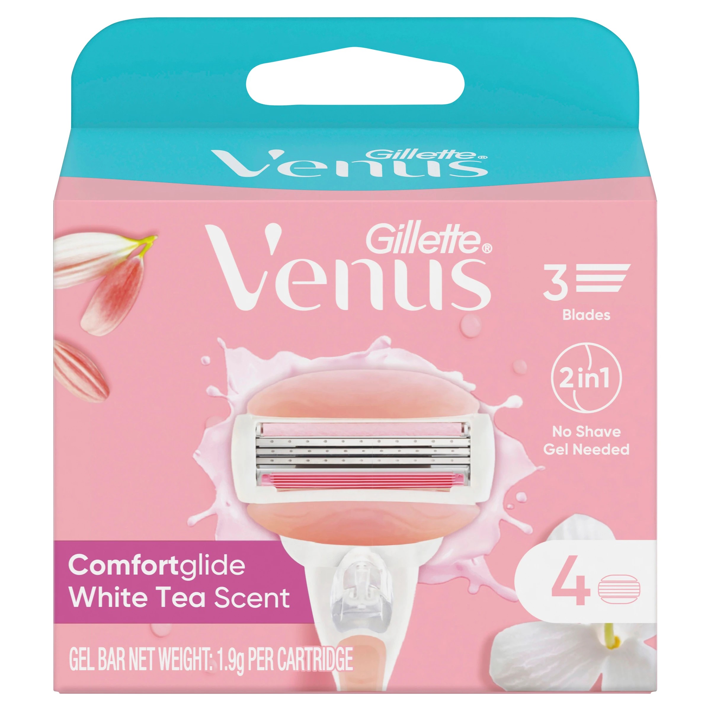 1 4 Pack Gillette Venus ComfortGlide Razor Blade Cartridges - White Tea Scent, 1 of 8