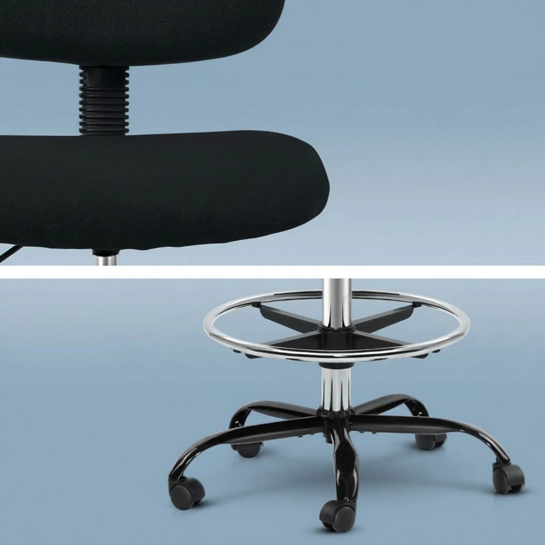 5 Artiss Office Chair Drafting Stool Fabric Chairs - Black, 5 of 6