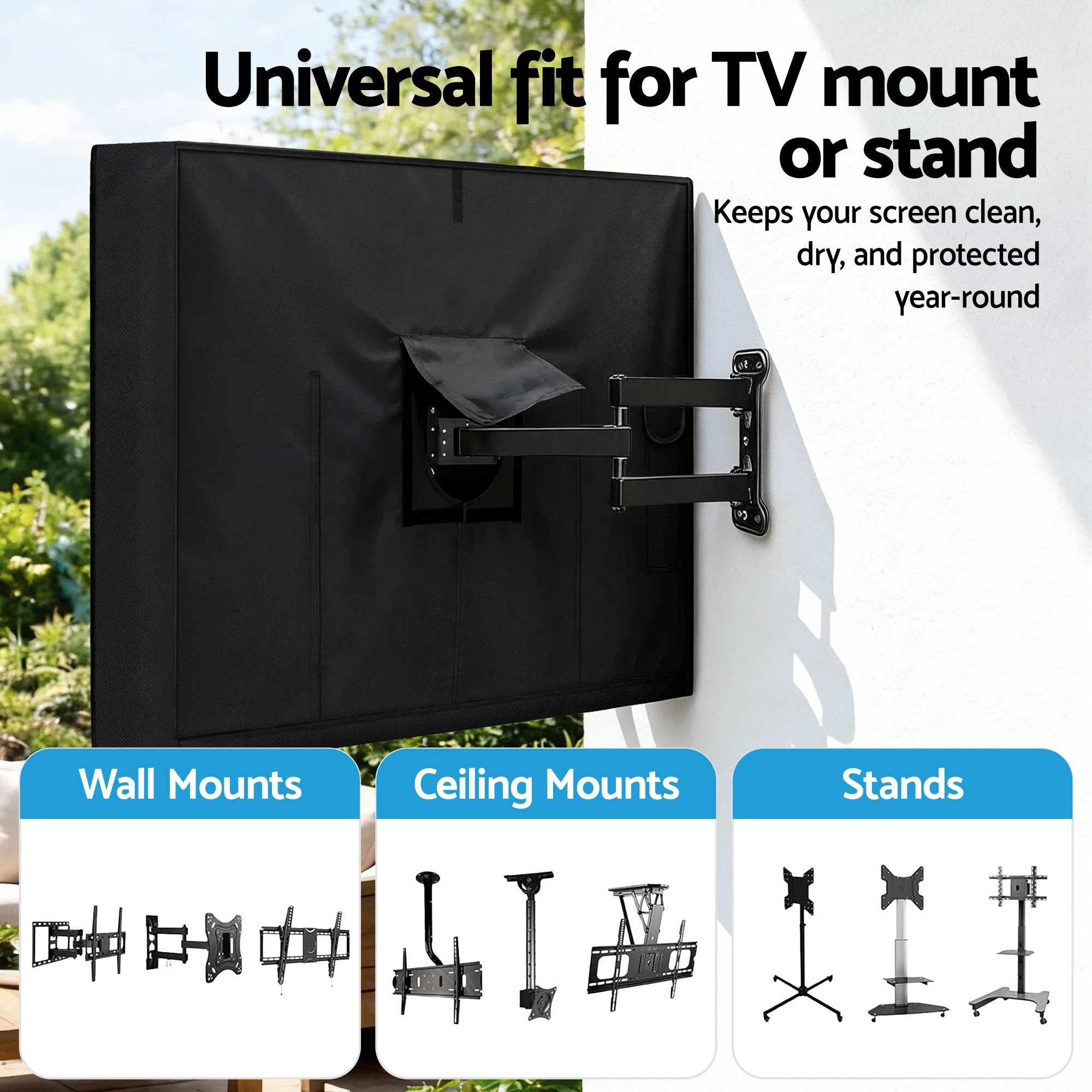 2 Artiss 55-58 Inch TV Cover Waterproof Outdoor Patio Flat Television Protector - Black, 2 of 6