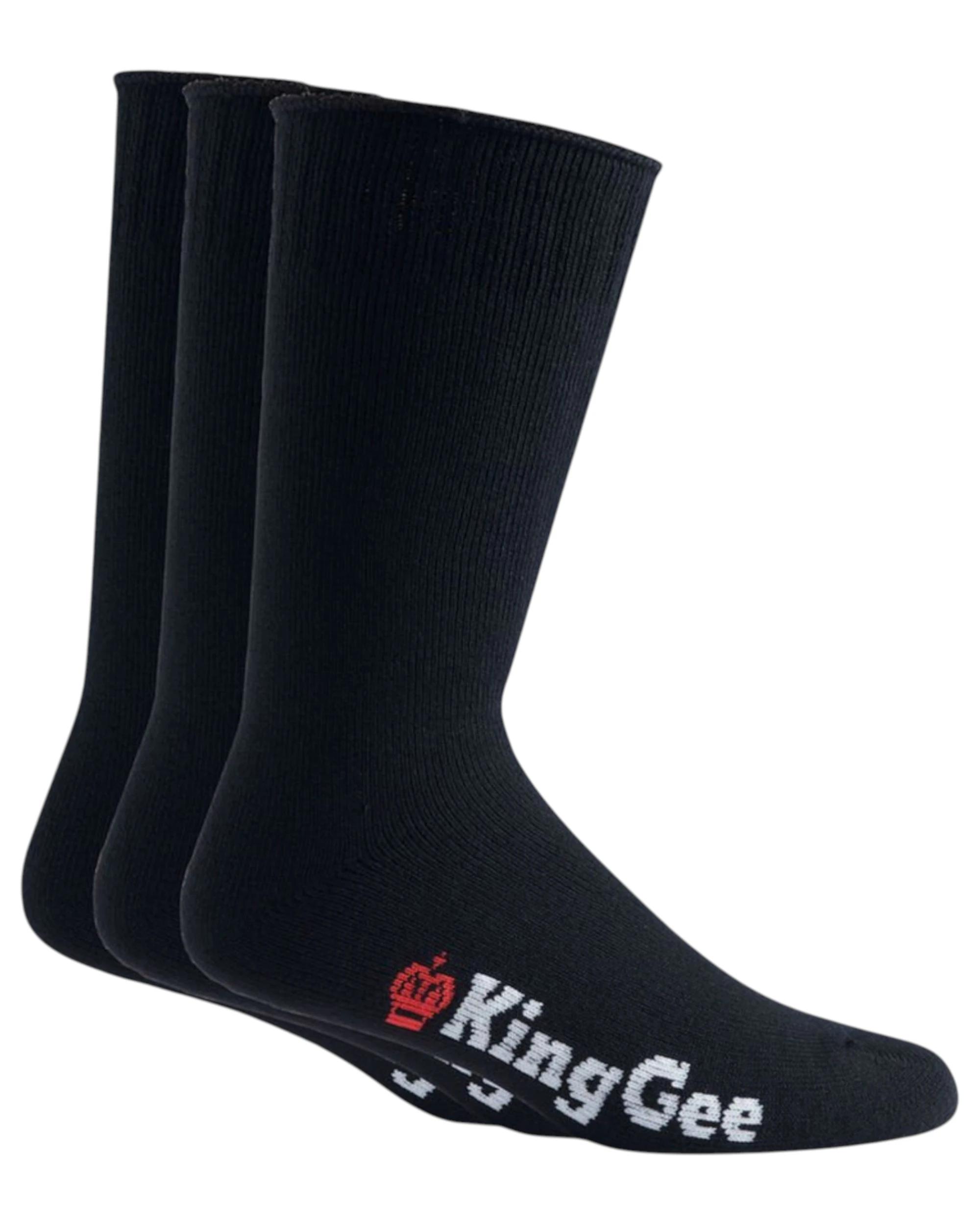 1 KingGee 3 Pairs Men's Bamboo Black Work Socks BLACK, 1 of 3