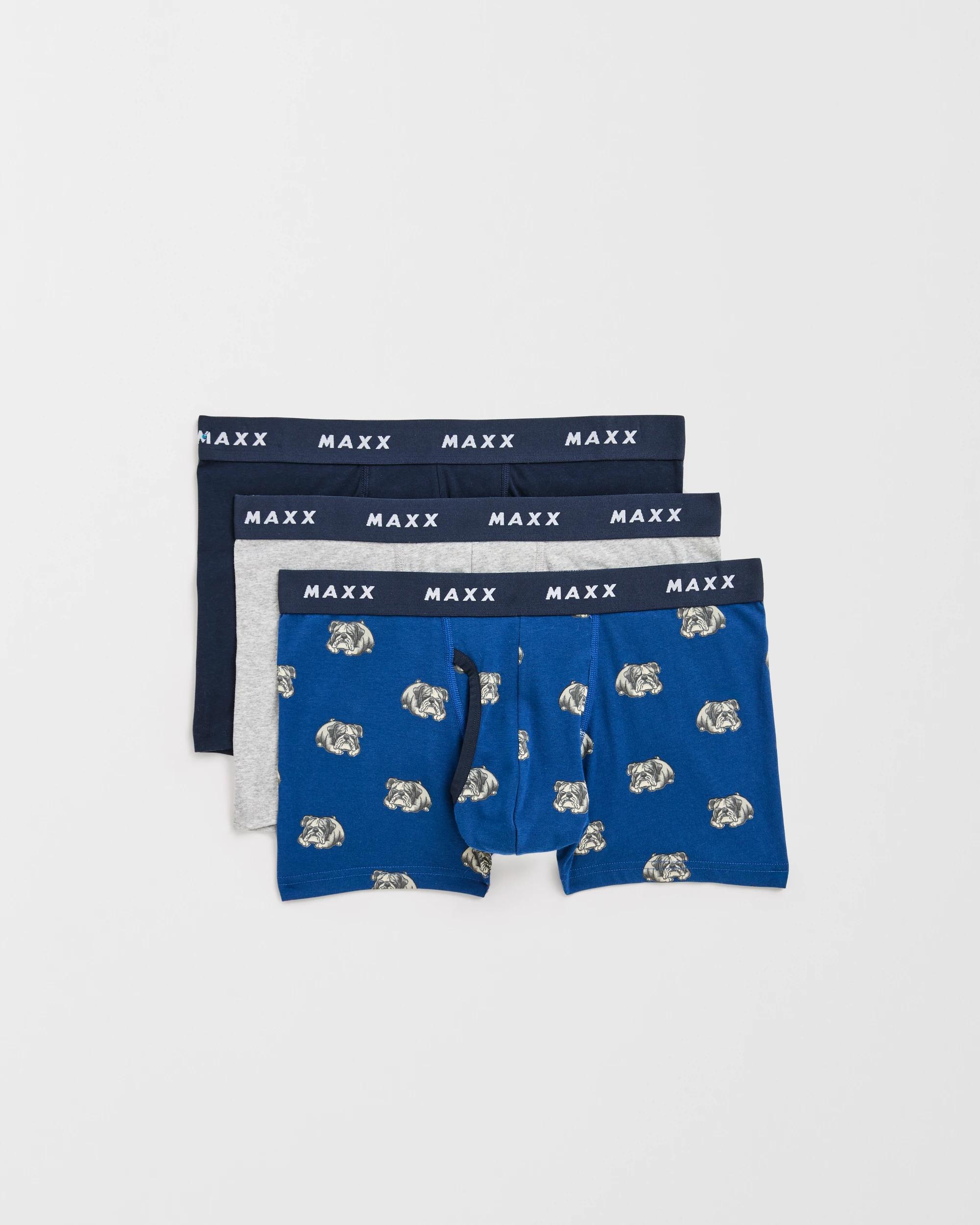 1 Maxx Australian Cotton Blend 3 Pack Flyfront Trunks BLUE DOG, 1 of 4