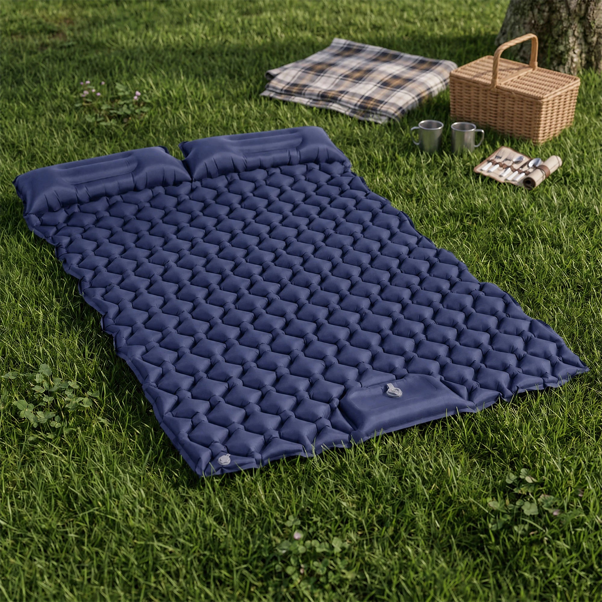 7 DreamZ Camping Mattress Sleeping Pad Inflation 40D Nylon TPU Camping Blue - Double Bed, 7 of 8