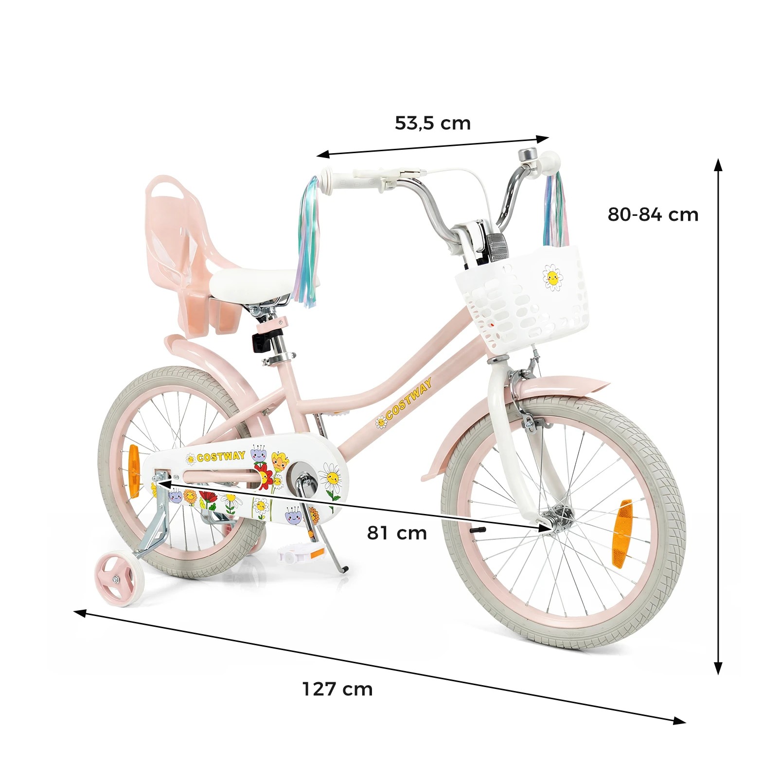 4 Costway 45cm Kids Bike Bicycle Ride-on w/Training Wheels & Doll Seat & Front Basket Beginner - Pink, 4 of 4