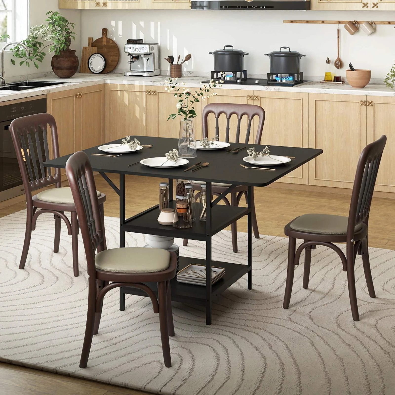 3 Costway Kitchen Dining Table 4-6 People Counter Table Storage Shelf Home Furniture Space Savor - Black, 3 of 3