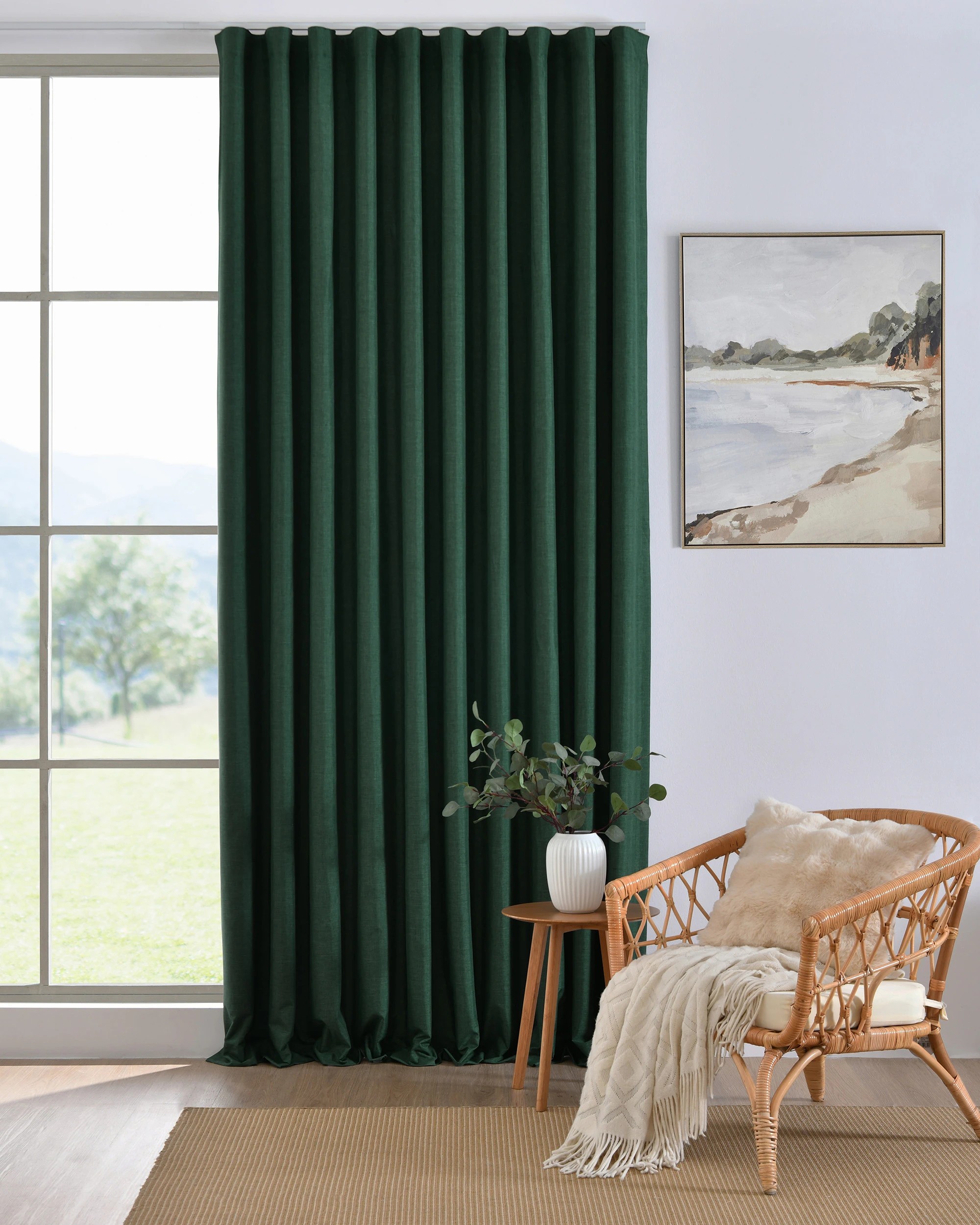 1 Sherwood Alva Faux Linen Blockout S-Fold Curtain 385x280cm - Fits 220cm Track - Forest Green, 1 of 7
