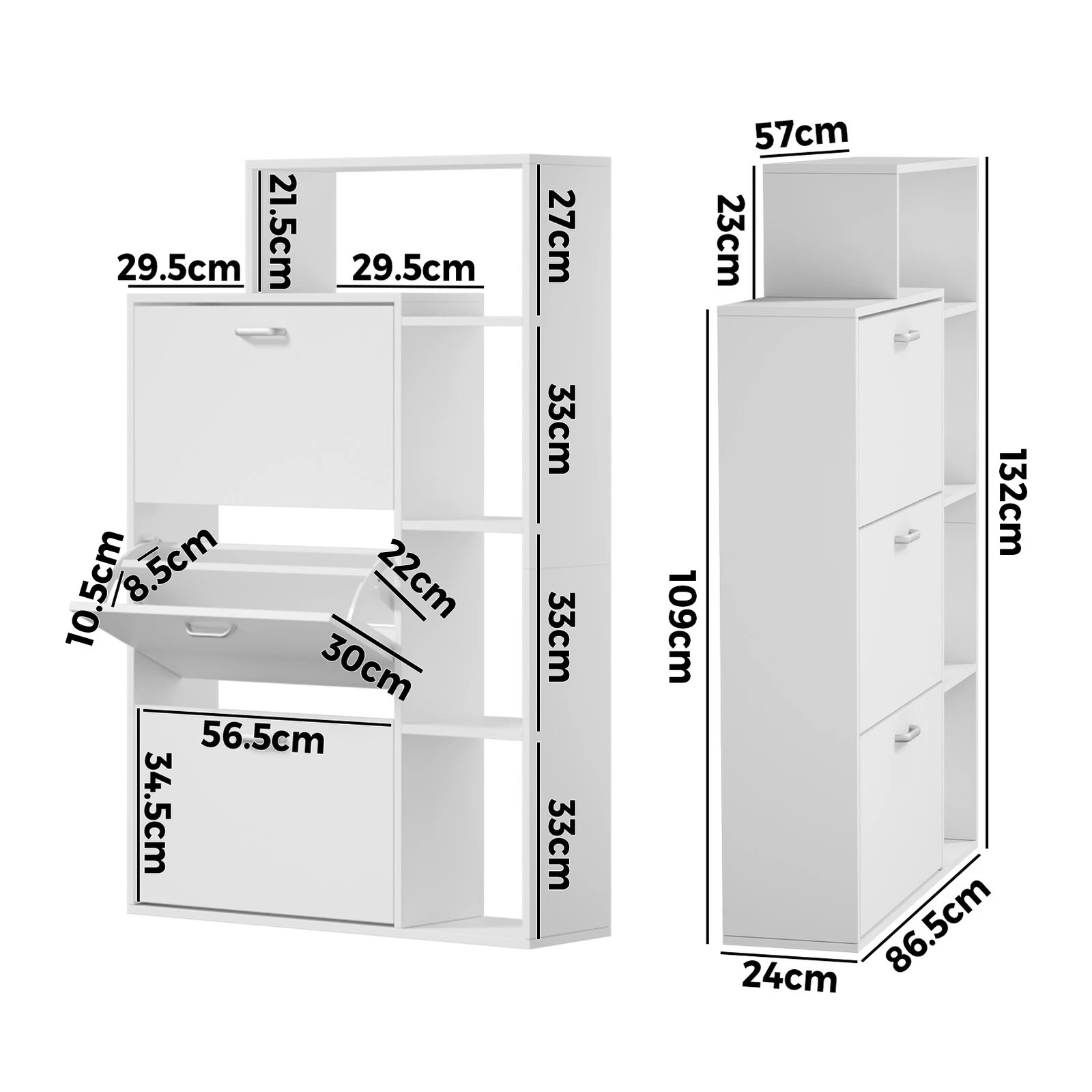 7 Oikiture Shoe Cabinet Storage 3 Doors Shoes Rack Display Shelves - White, 7 of 8
