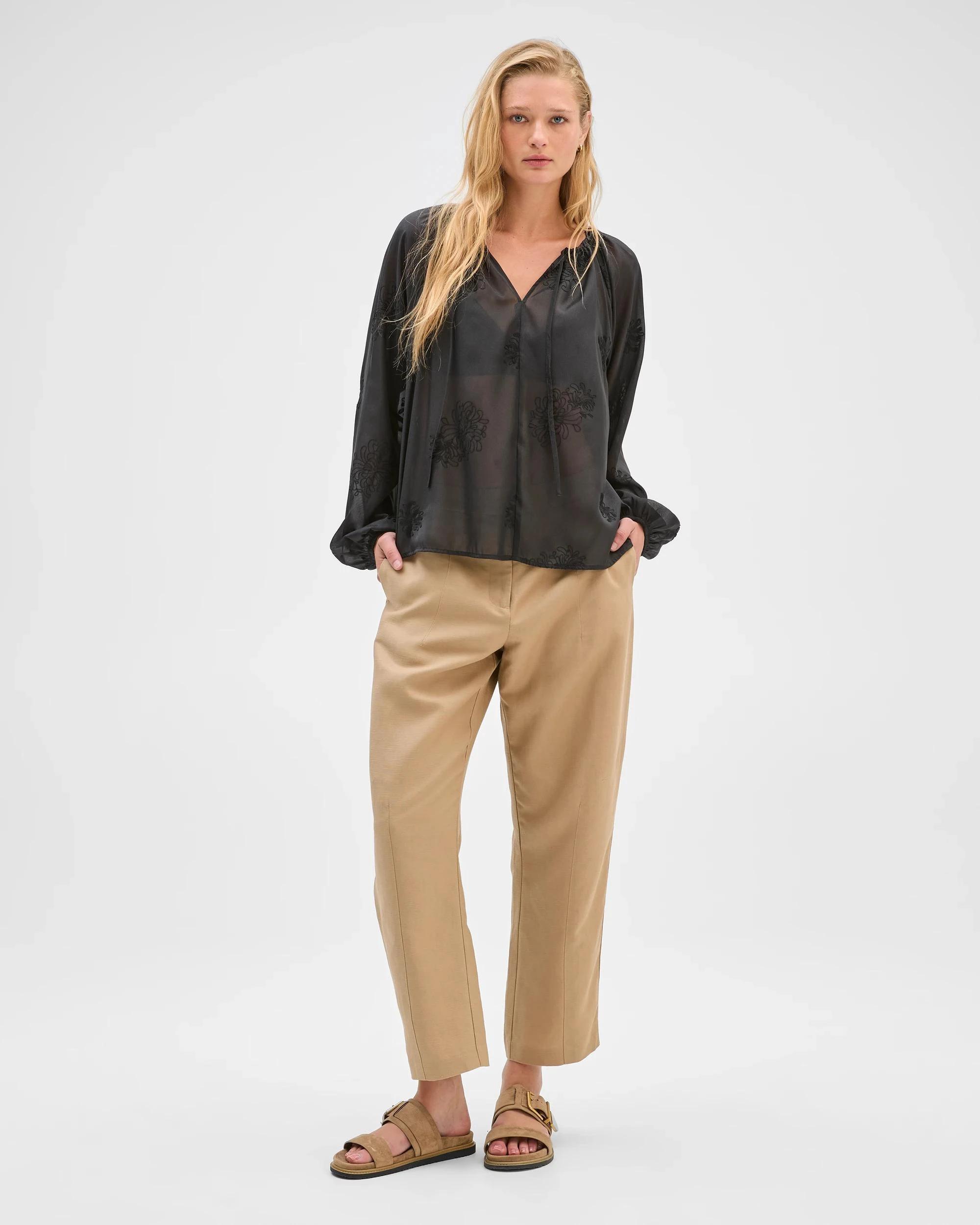 2 Preview Long Sleeve Embroidered Detail Blouse BLACK, 2 of 8