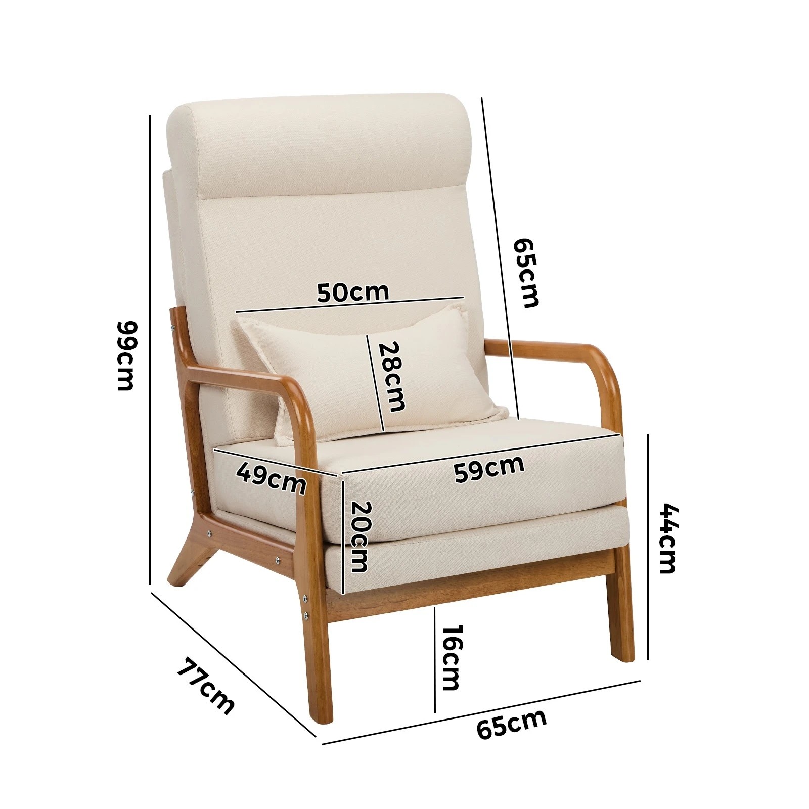 2 Oikiture 2x Armchair Linen Fabric Lounge Chair with Lumbar Pillow - Beige, 2 of 7