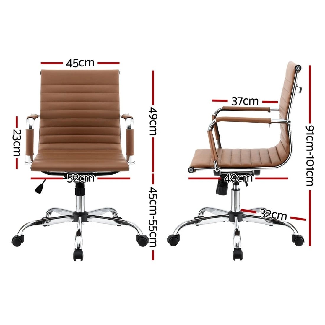 2 Artiss Office Chair Conference Chairs PU Leather Mid Back - Brown, 2 of 6