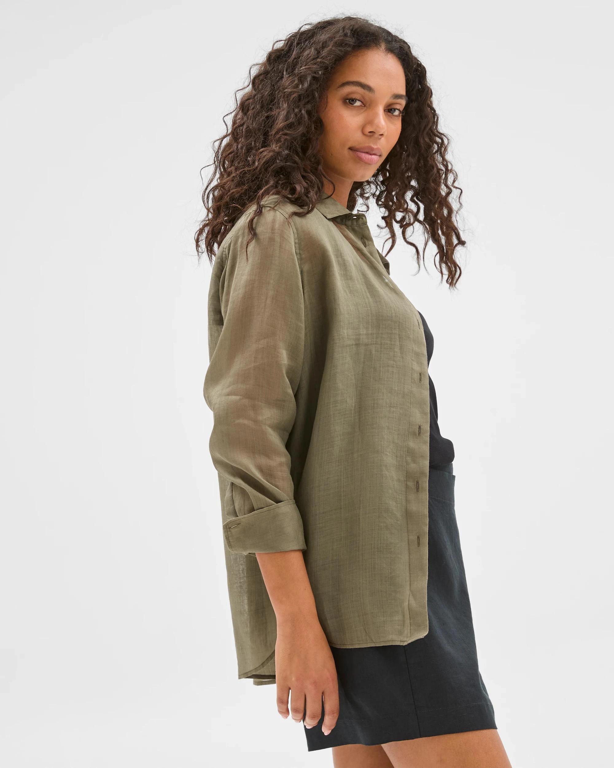 3 Target Woman Long Sleeve Ramie Shirt DUSTY OLIVE, 3 of 7