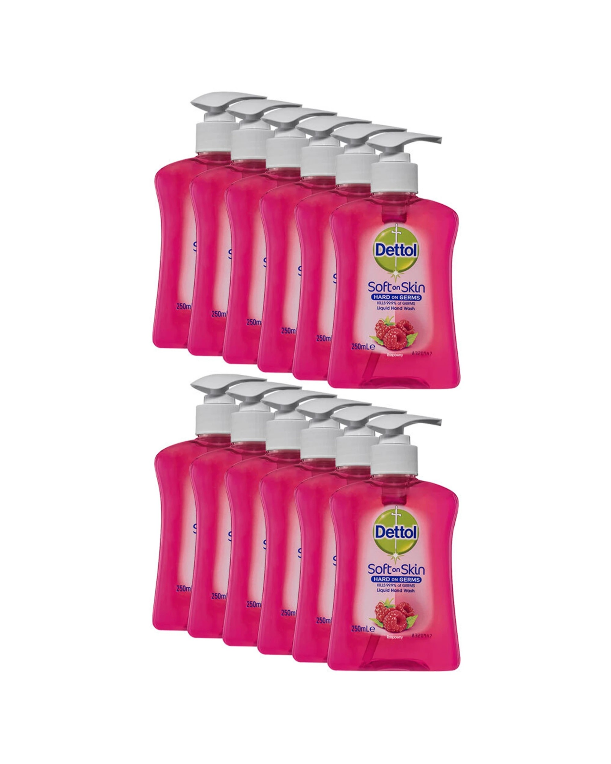 1 Dettol 12PK Soft On Skin Liquid Hand Wash Raspberry 250ml - Pink, 1 of 2