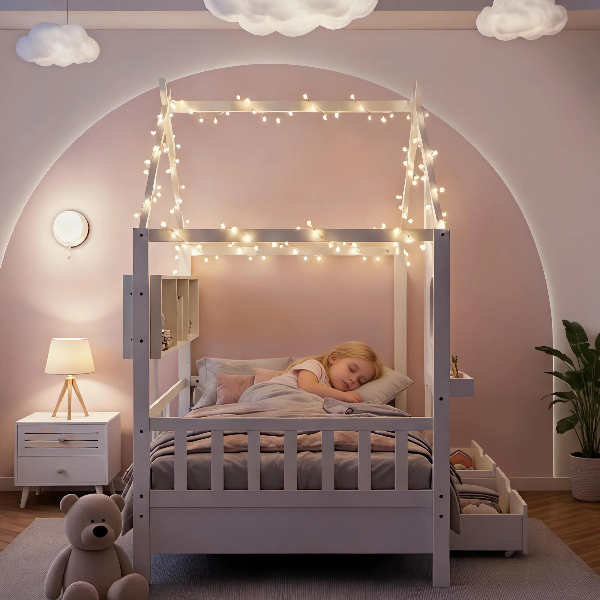 8 Artiss Kids Bed Frame with 3 Storage Bookcase & 2 Drawers House Bed Solid Wood Montessori Bed Easy - Single Bed - White, 8 of 10