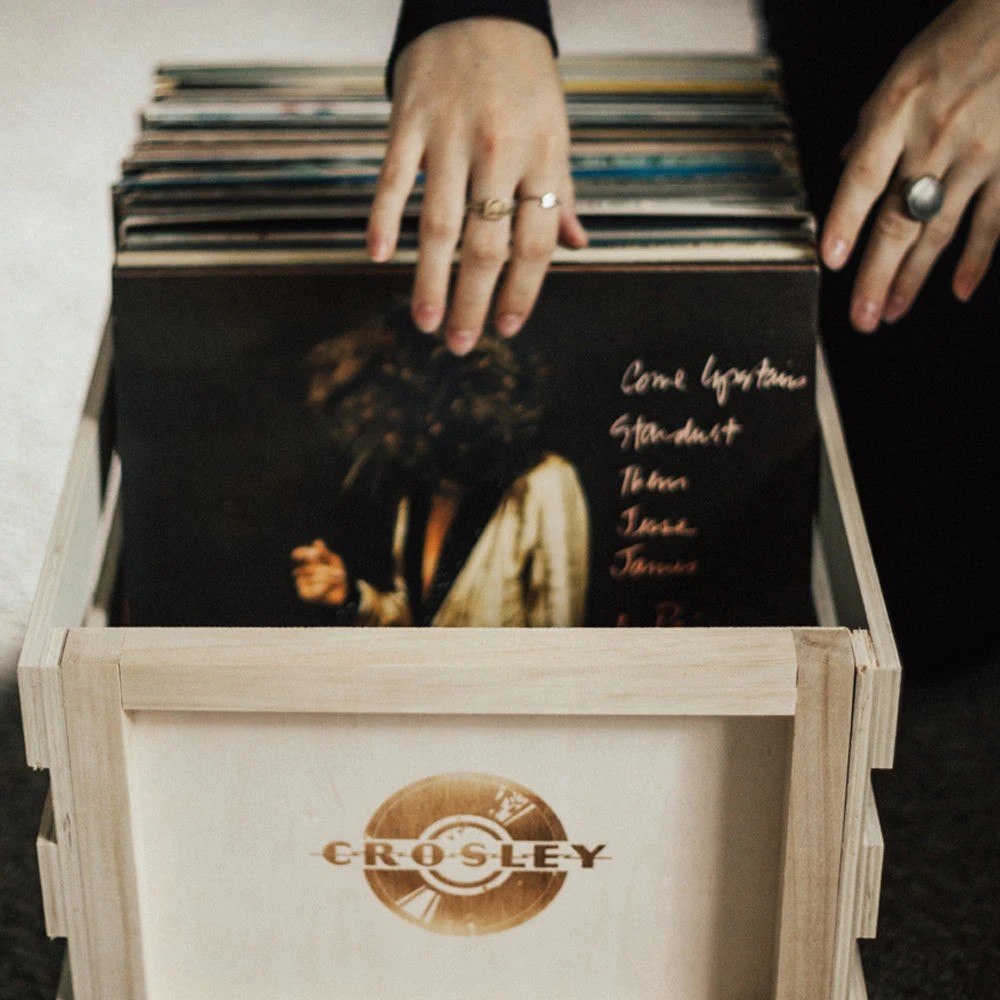 3 Crosley Voyager Bluetooth Portable Turntable - Floral + Bundled Record Storage Crate - Pattern, 3 of 5