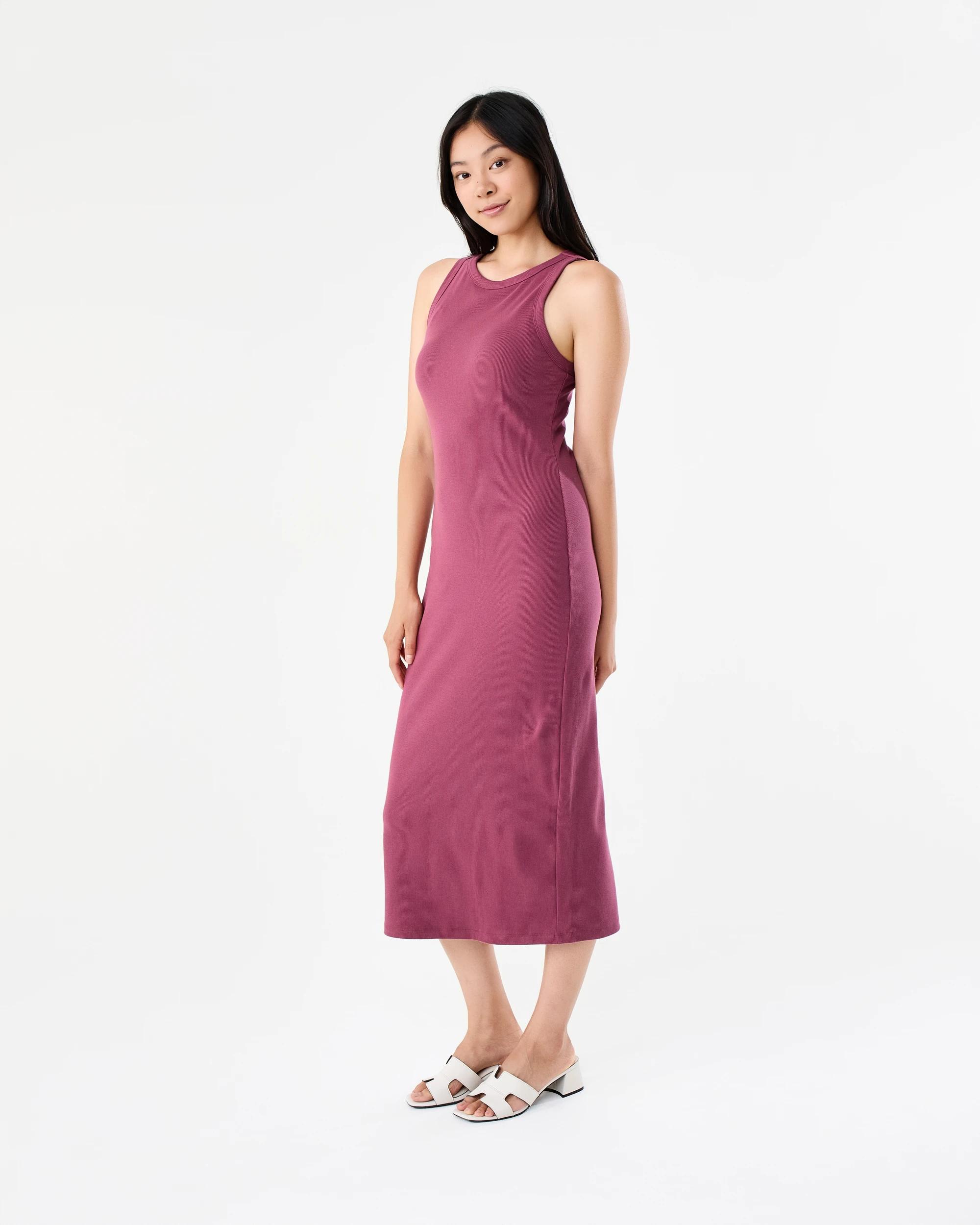 2 Sleeveless Padded Rib Midi Dress Maroon, 2 of 7