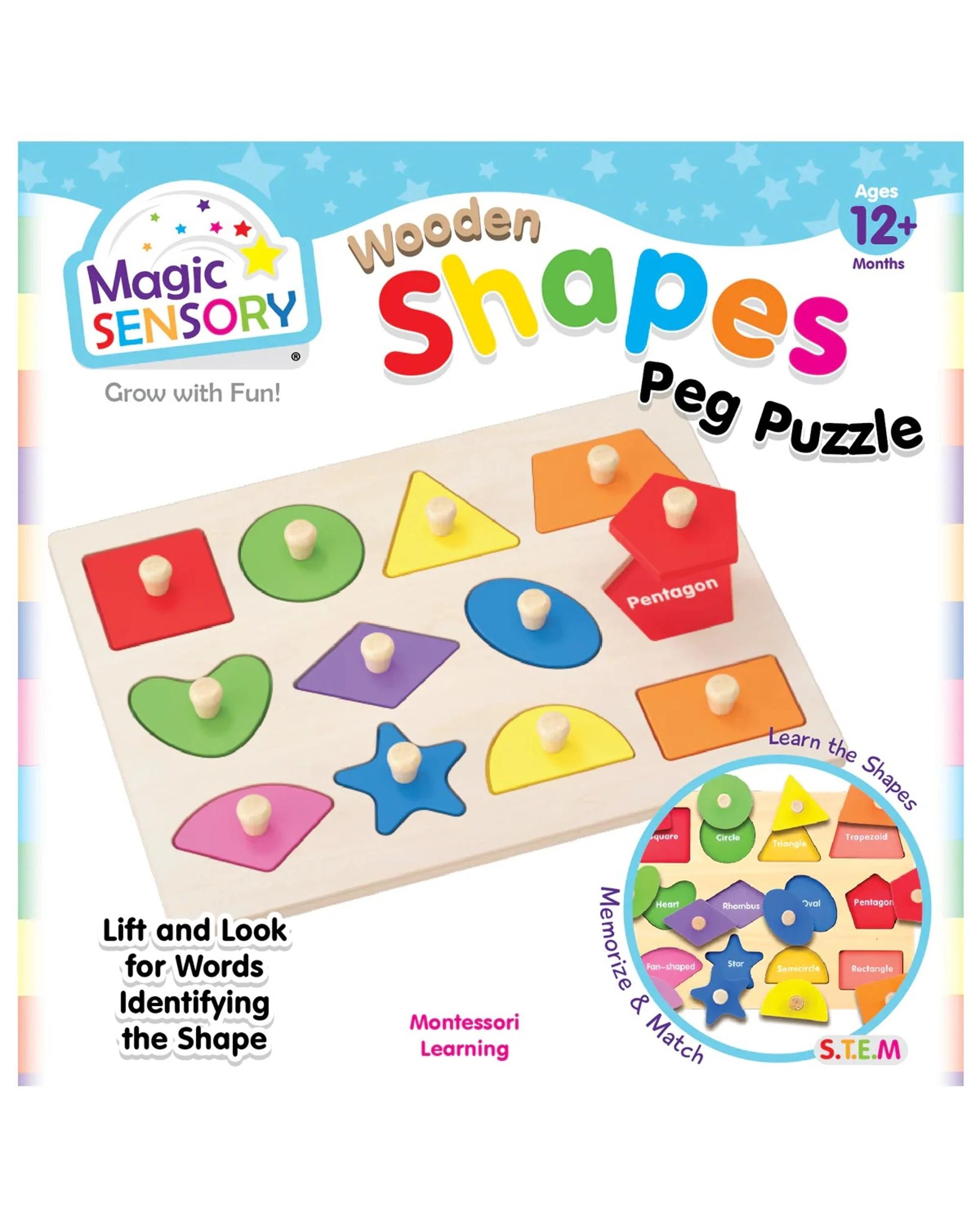 1 Magic Sensory Wooden Shapes Peg Puzzle, 1 of 1