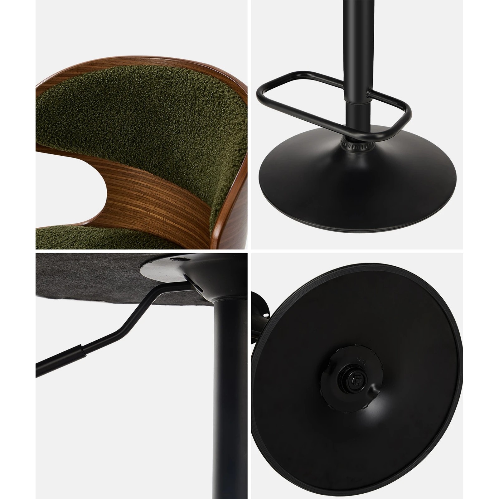 5 Oikiture 4x Bar Stools Kitchen Gas Lift Swivel Chairs Stool - Green, 5 of 9