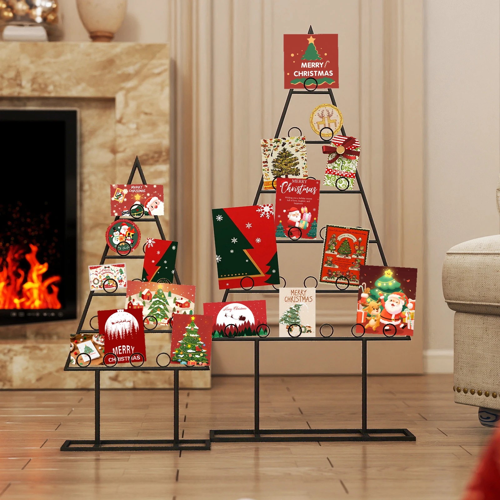 5 Costway 2pcs Christmas Tree Photo Card Holders Display Stand w/36 Round Clips, 5 of 7