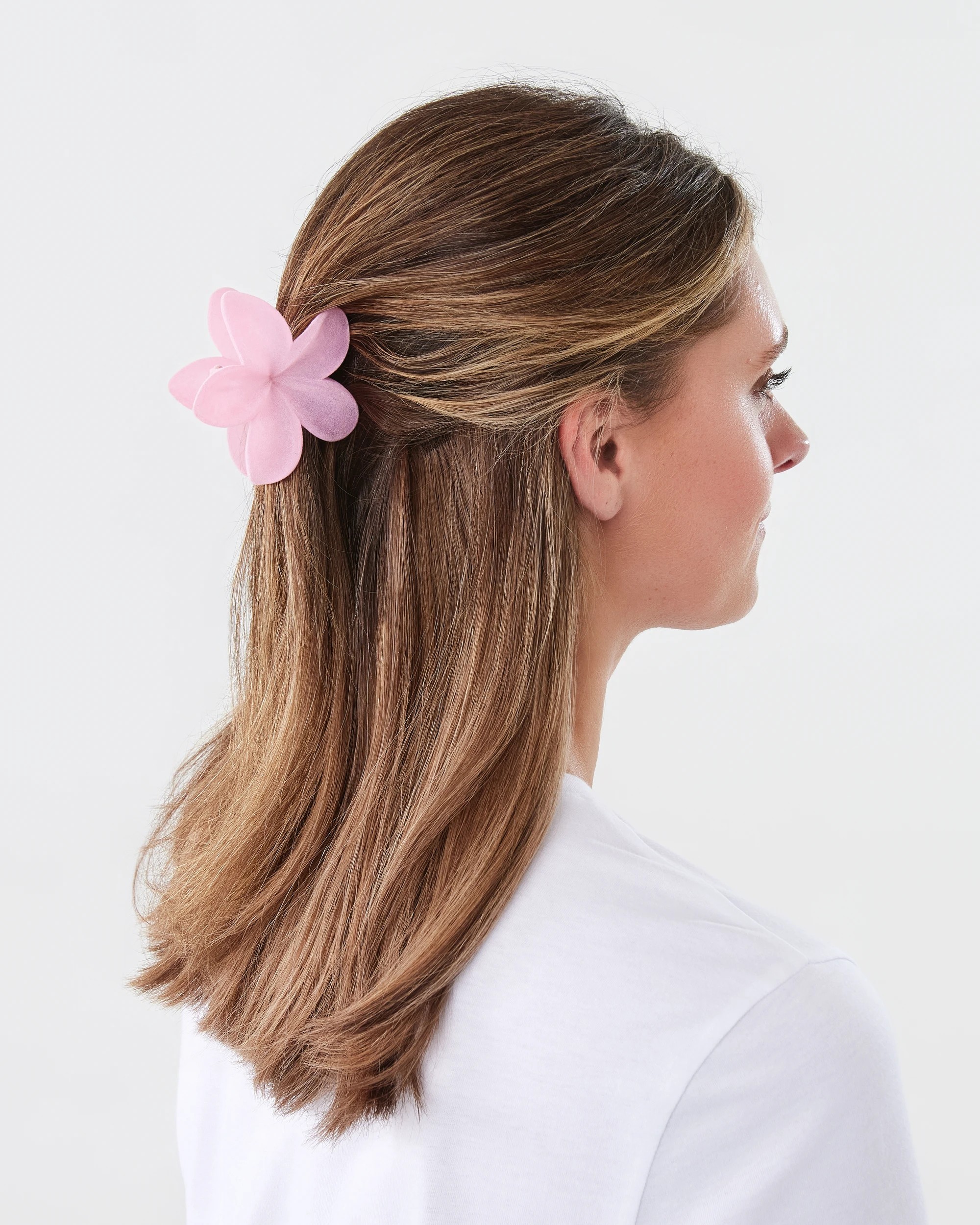 2 Pink Velvet Frangipani Claw Hair, 2 of 3