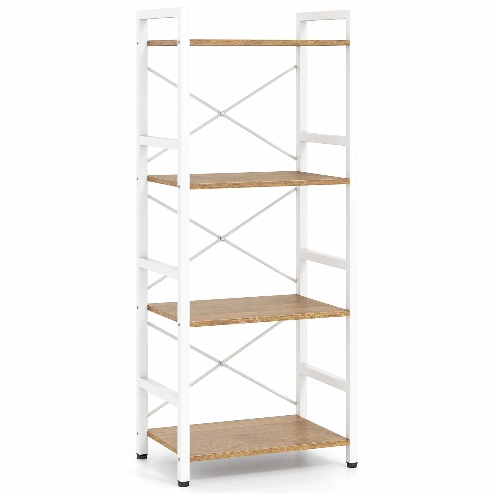 1 Costway 4-Tier Bookshelf Bookcase Metal Display Rack Open Shelves - Natural, 1 of 1