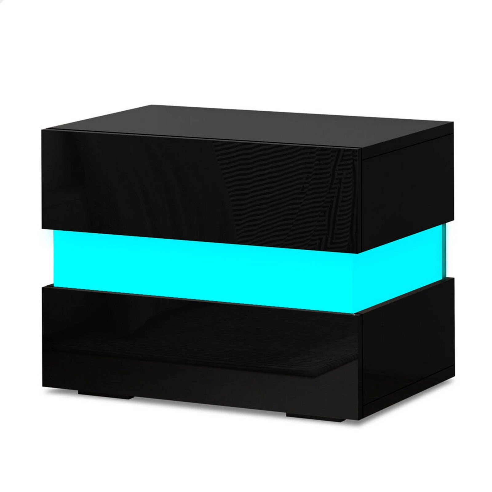 1 Alfordson Bedside Table RGB LED Nightstand 2 Drawers 4 Side High Gloss - Black, 1 of 10