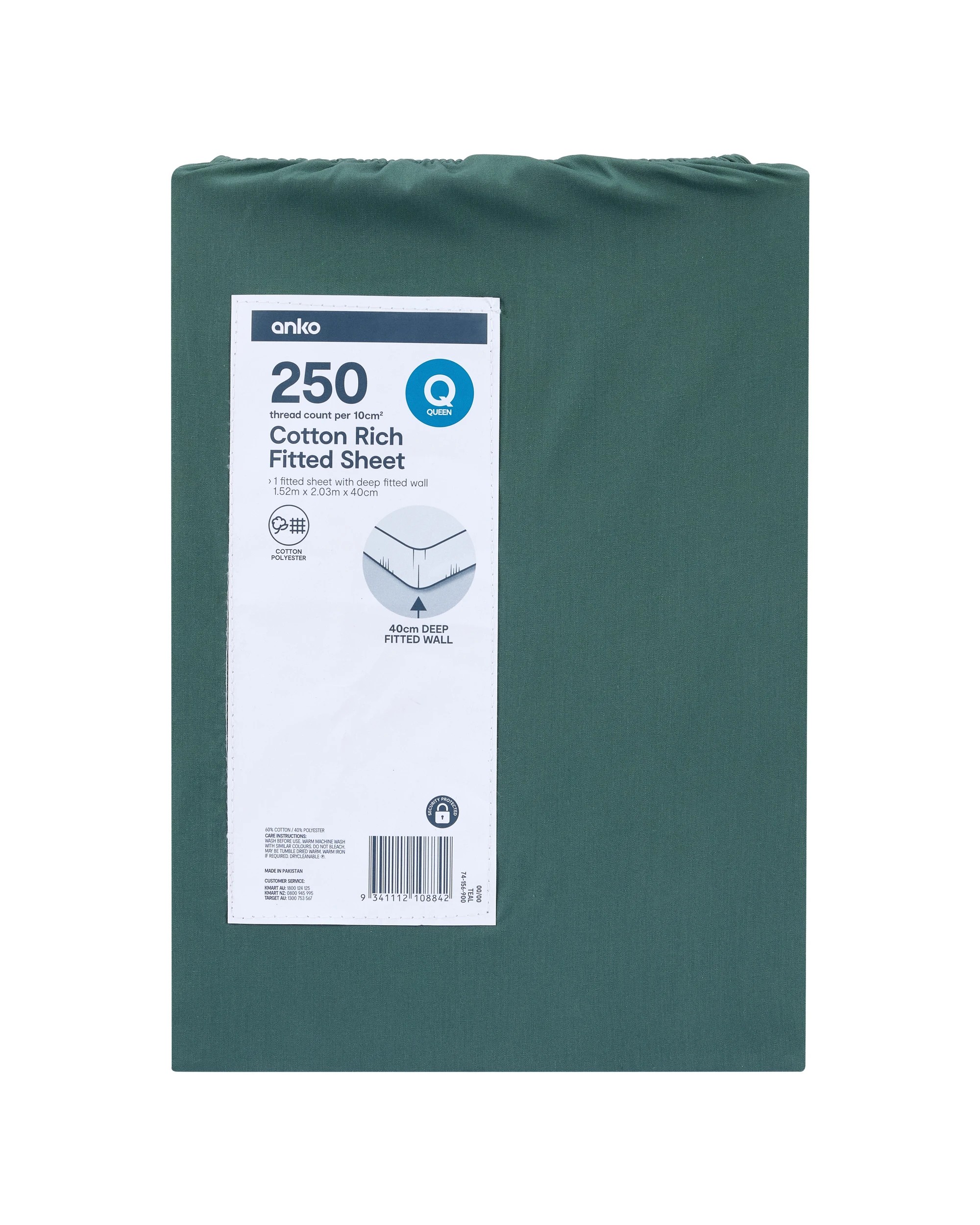4 250 Thread Count Cotton Rich Fitted Sheet - Queen Bed, Teal, 4 of 4