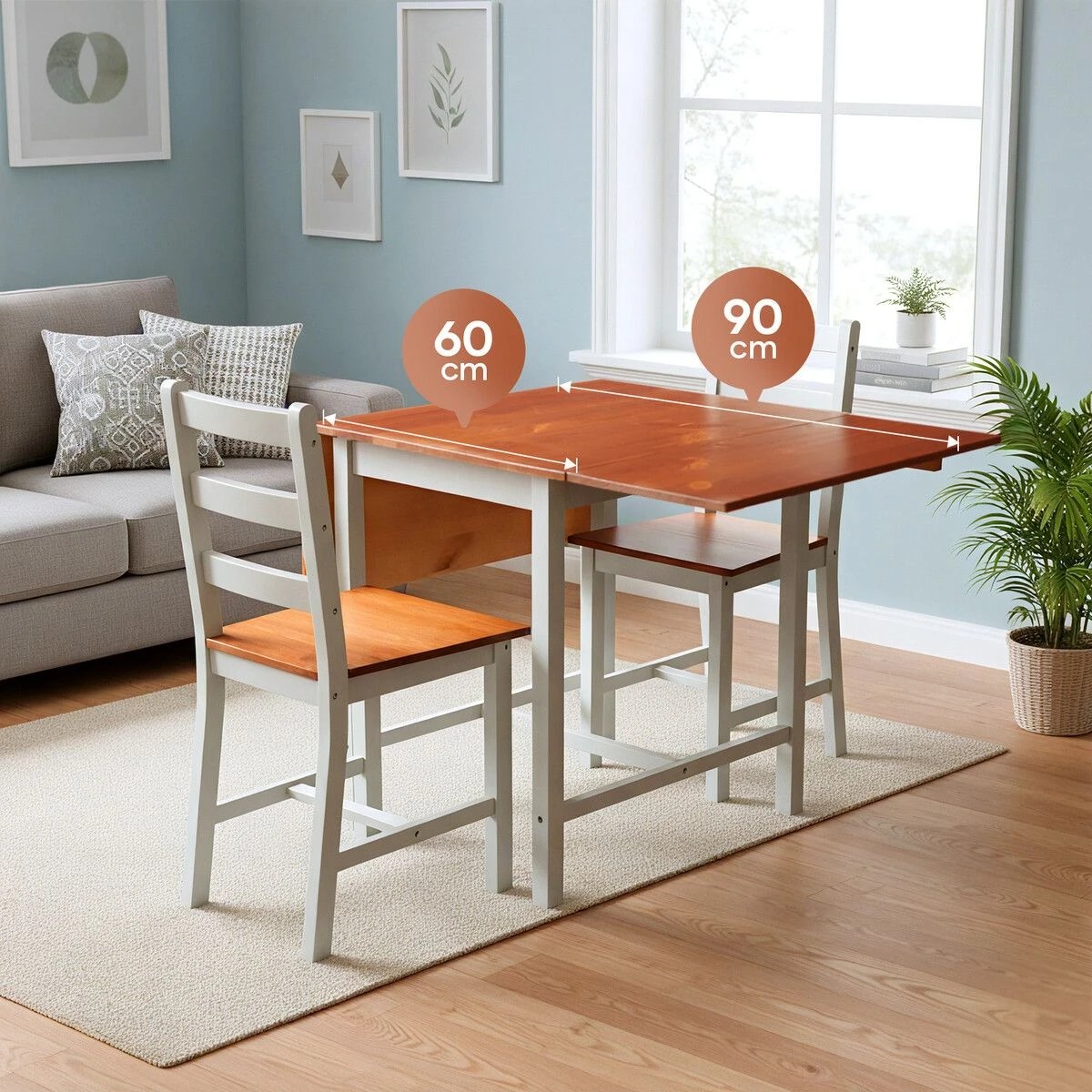 5 AUSWAY Folding Dining Table and Chairs Set Wooden Extendable, 5 of 6