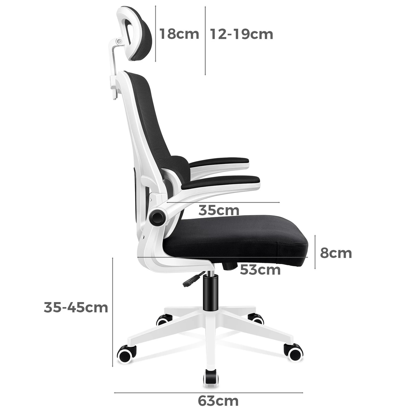 8 Alfordson Mesh Office Chair Gaming Executive Computer Tilt Fabric Seat Work - White Black, 8 of 9