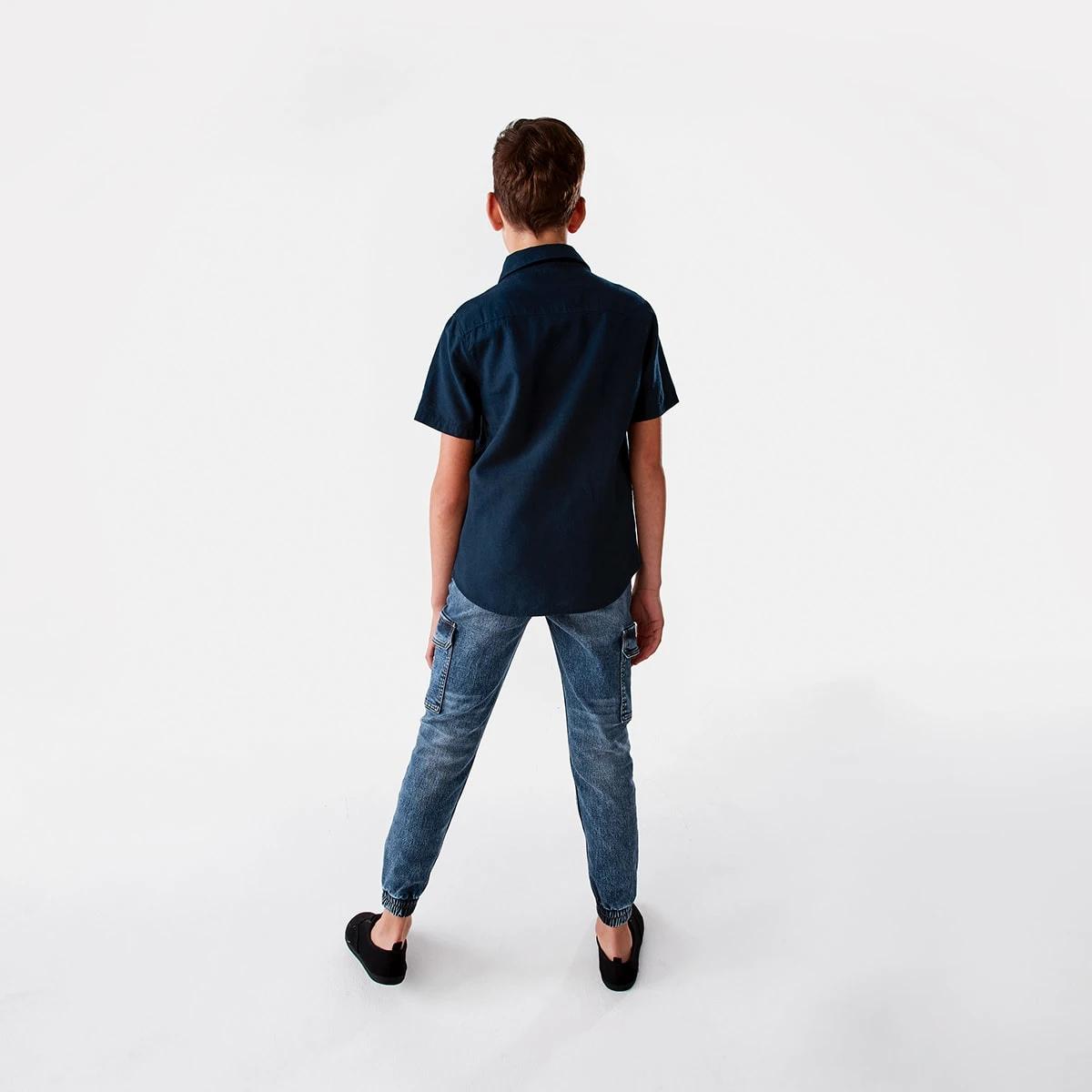 7 Short Sleeve Linen Shirt Dress Navy, 7 of 9
