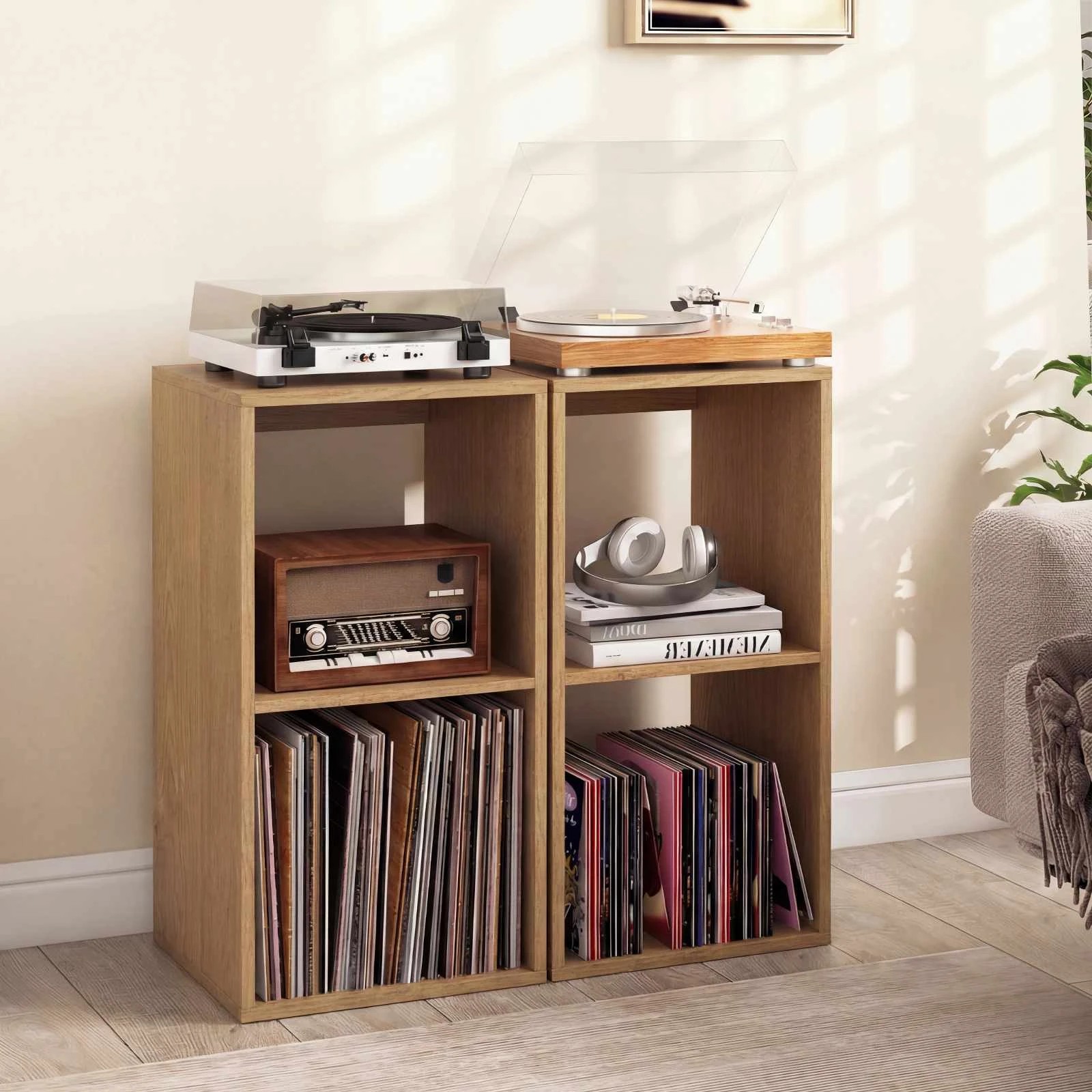 3 Costway 2-Tier Storage Bookshelf Open Display Shelf Cubes Organizer Home Office Cabinet - Natural, 3 of 4