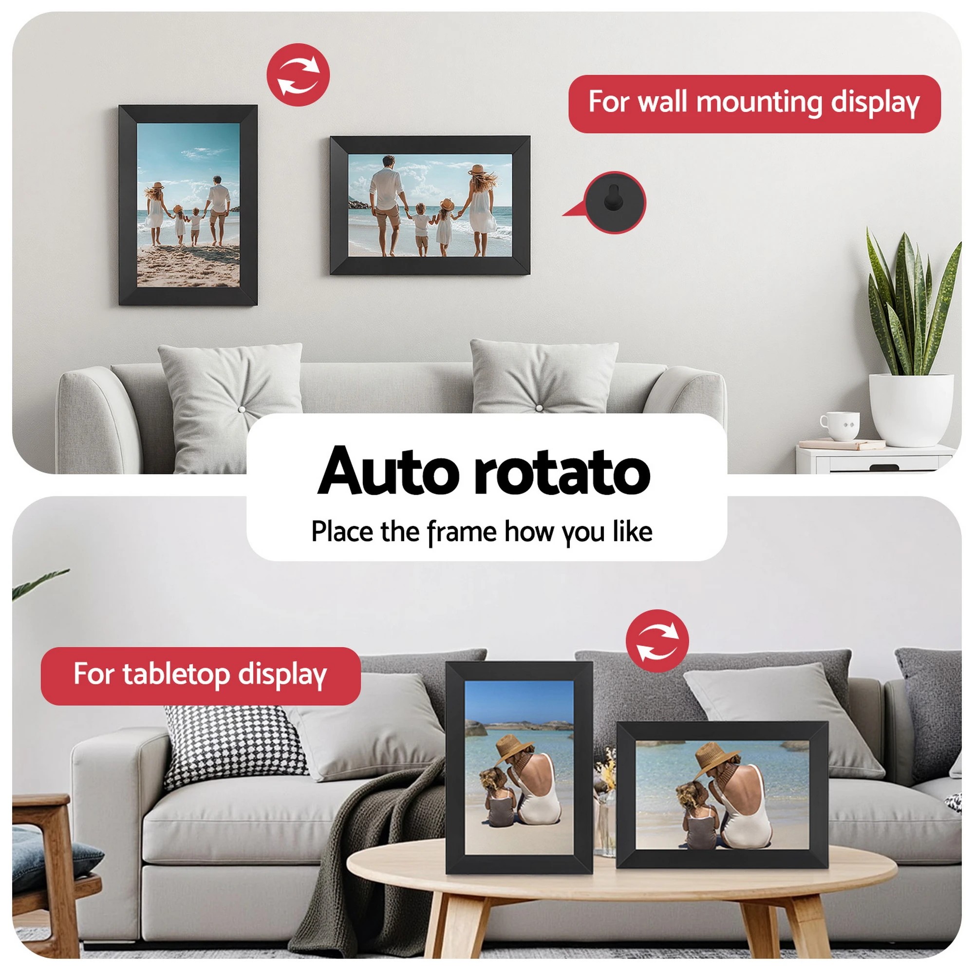 6 Artiss Digital Photo Frame 10.1 Inch WIFI Touch-Screen Picture Video Player 32G - Black, 6 of 9